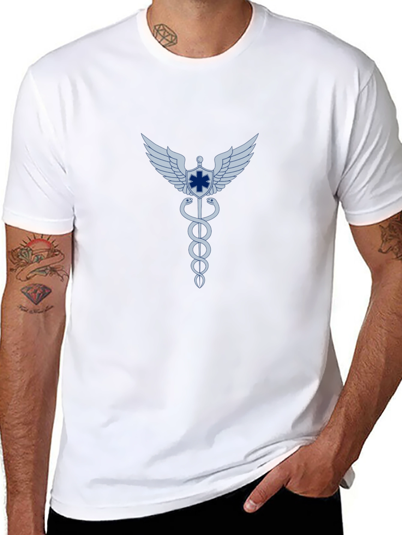 Black Caduceus Symbol Graphic T-Shirt view 8