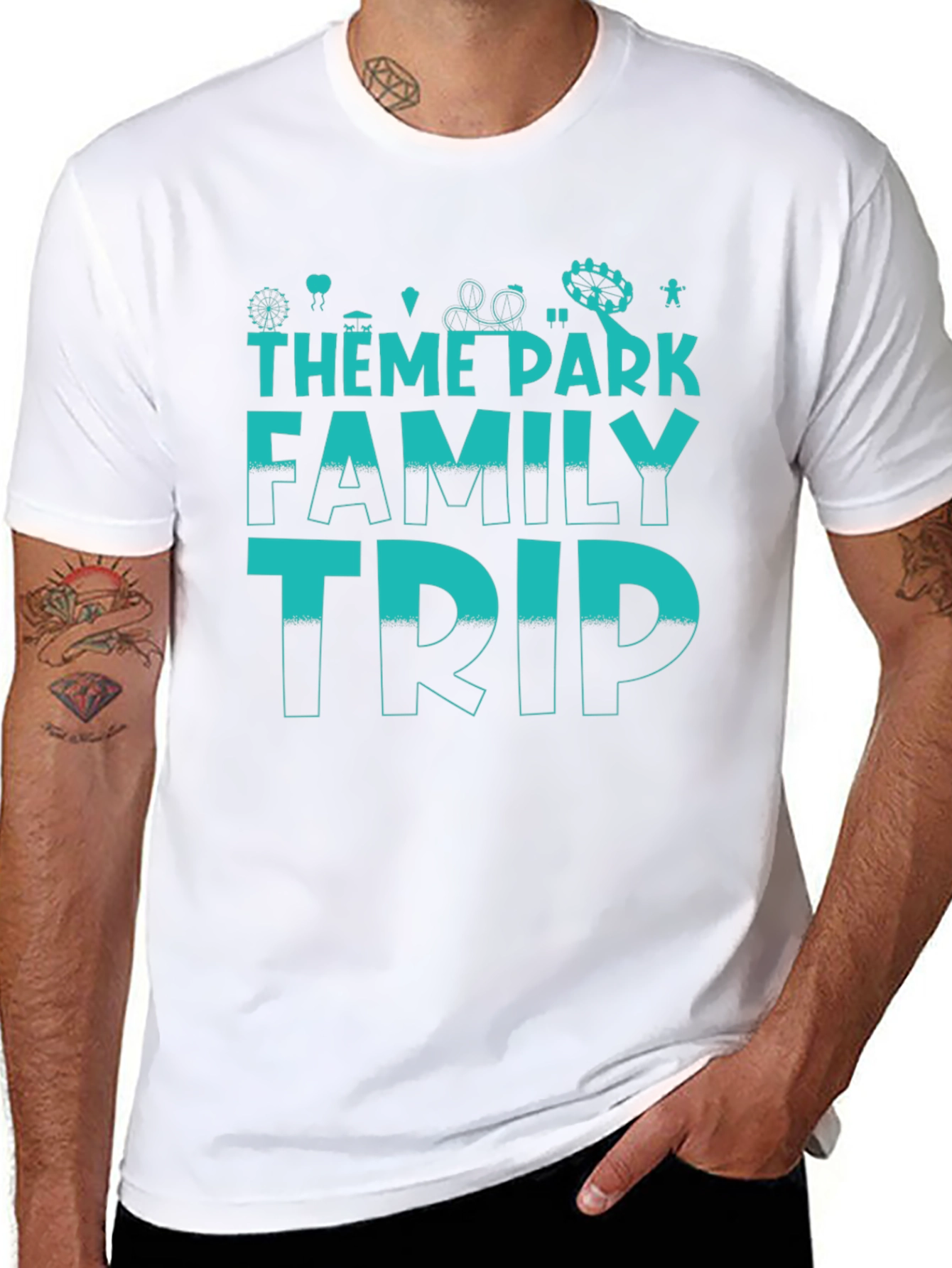 Black Theme Park Family Trip T-Shirt - Black Cotton Tee view 8