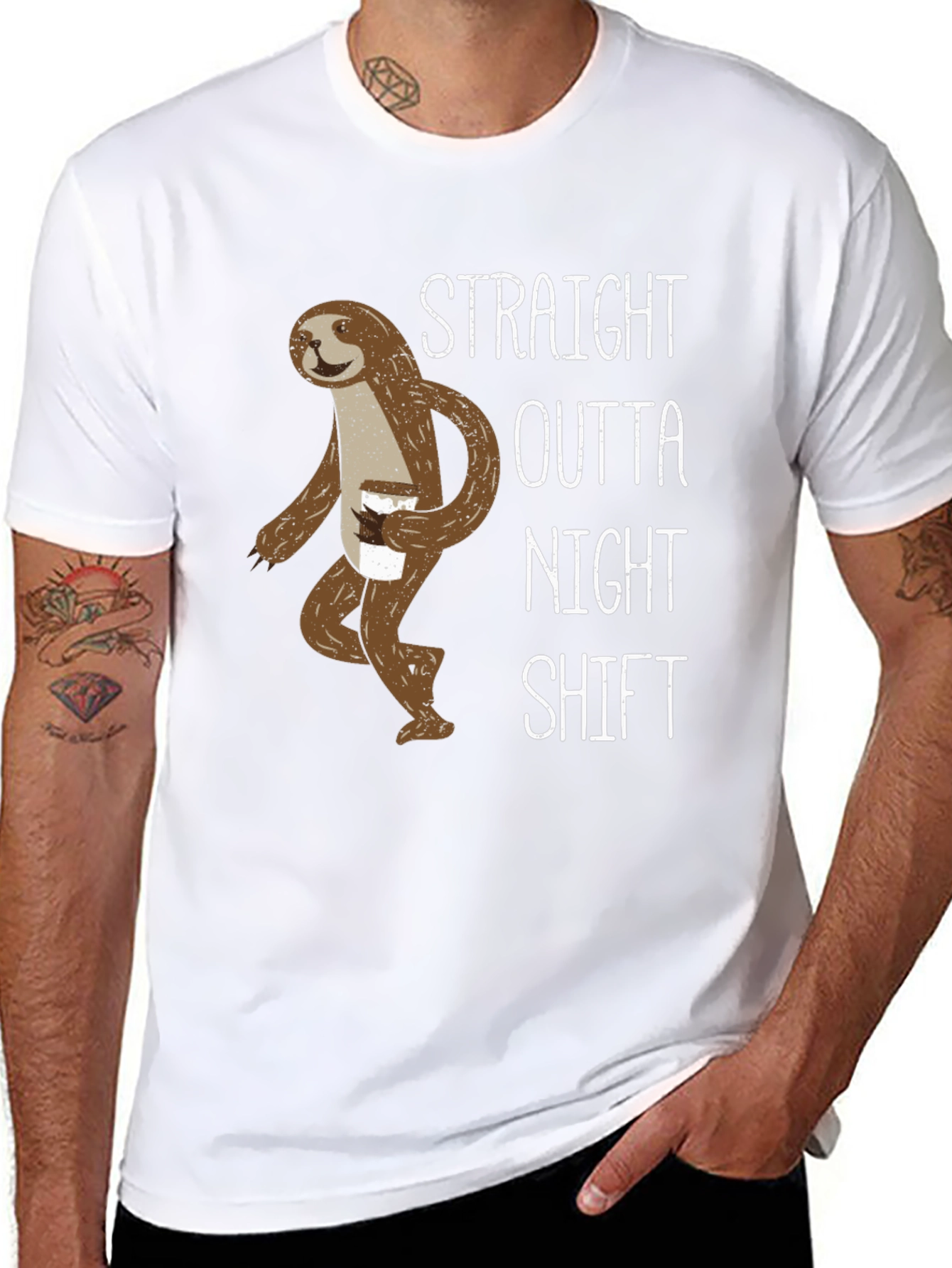 Black Straight Outta Night Shift Sloth Graphic Tee view 8