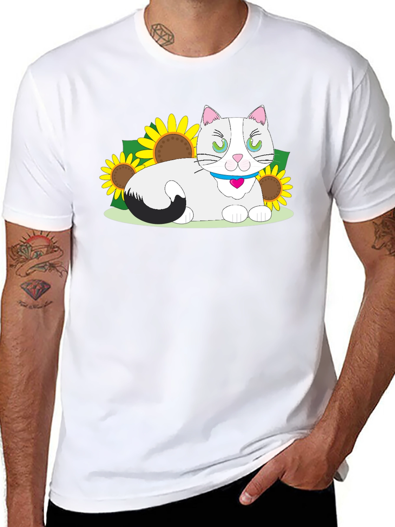 Black Cat & Sunflower Graphic T-Shirt view 8