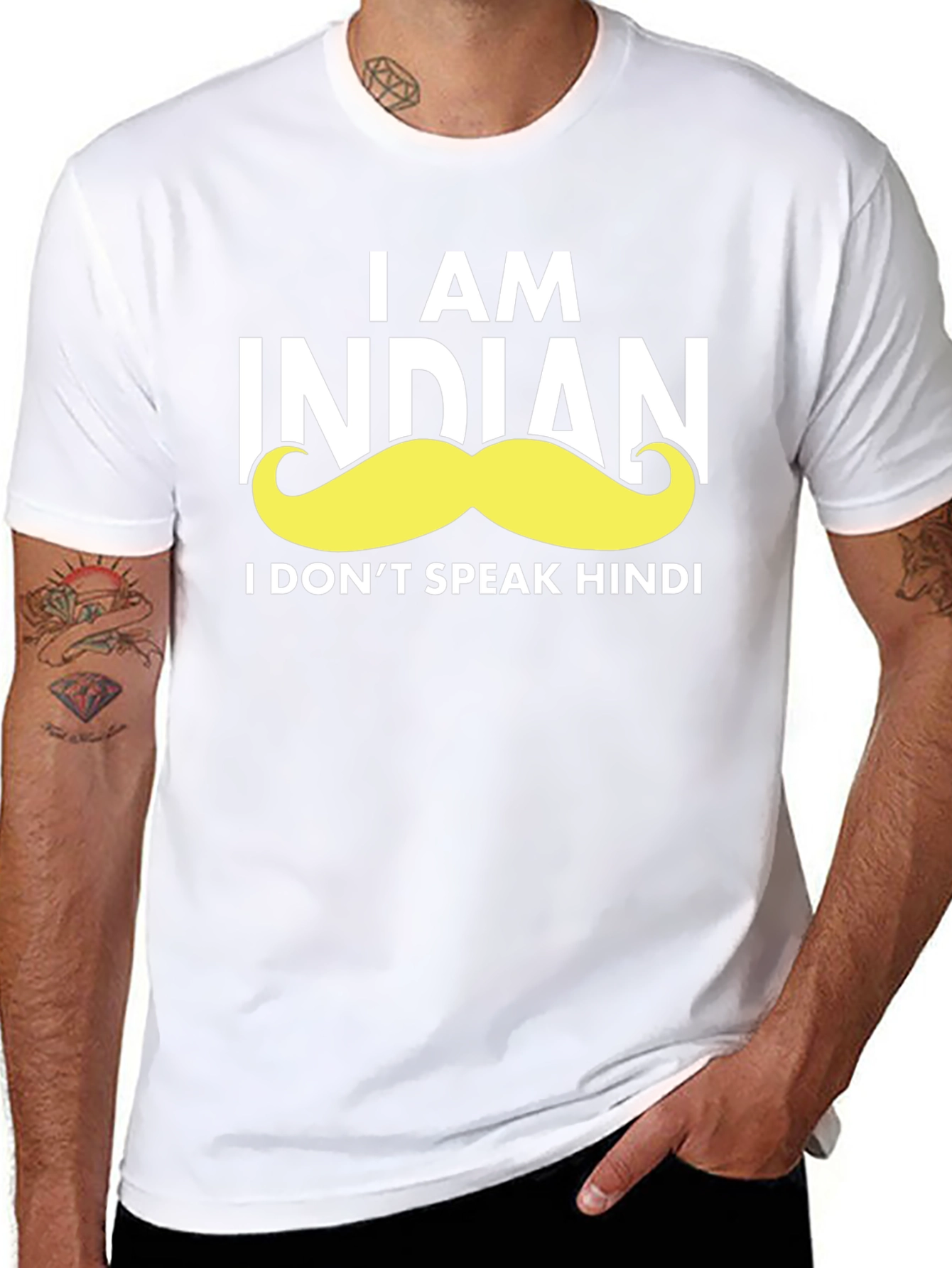 Black Funny Indian Moustache Graphic T-Shirt view 8