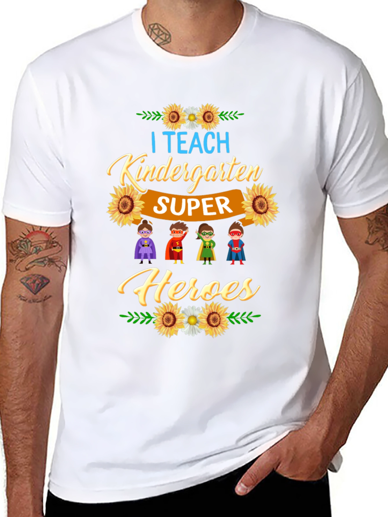 I Teach Kindergarten Super Heroes T-Shirt - 8
