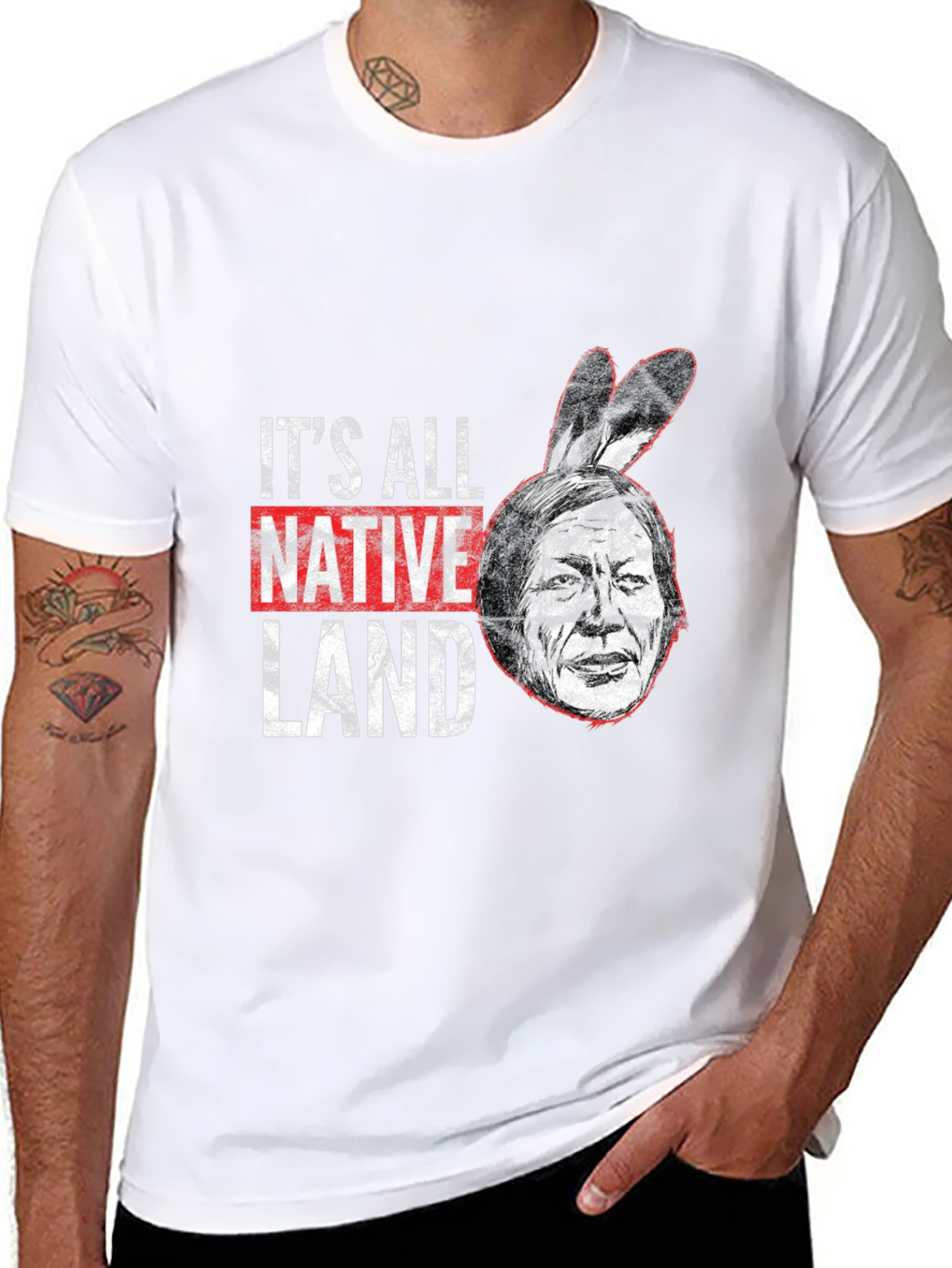 Black It's All Native Land T-Shirt view 8