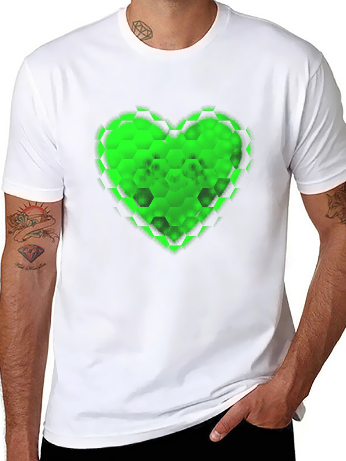 Black Green Hex Heart Graphic T-Shirt - Soft Cotton Blend view 8