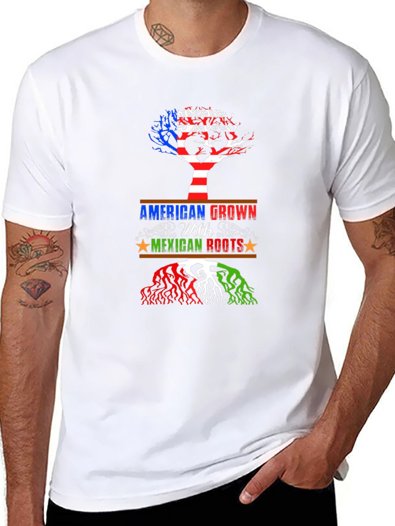 Black American Grown with Mexican Roots Graphic Tee view 8