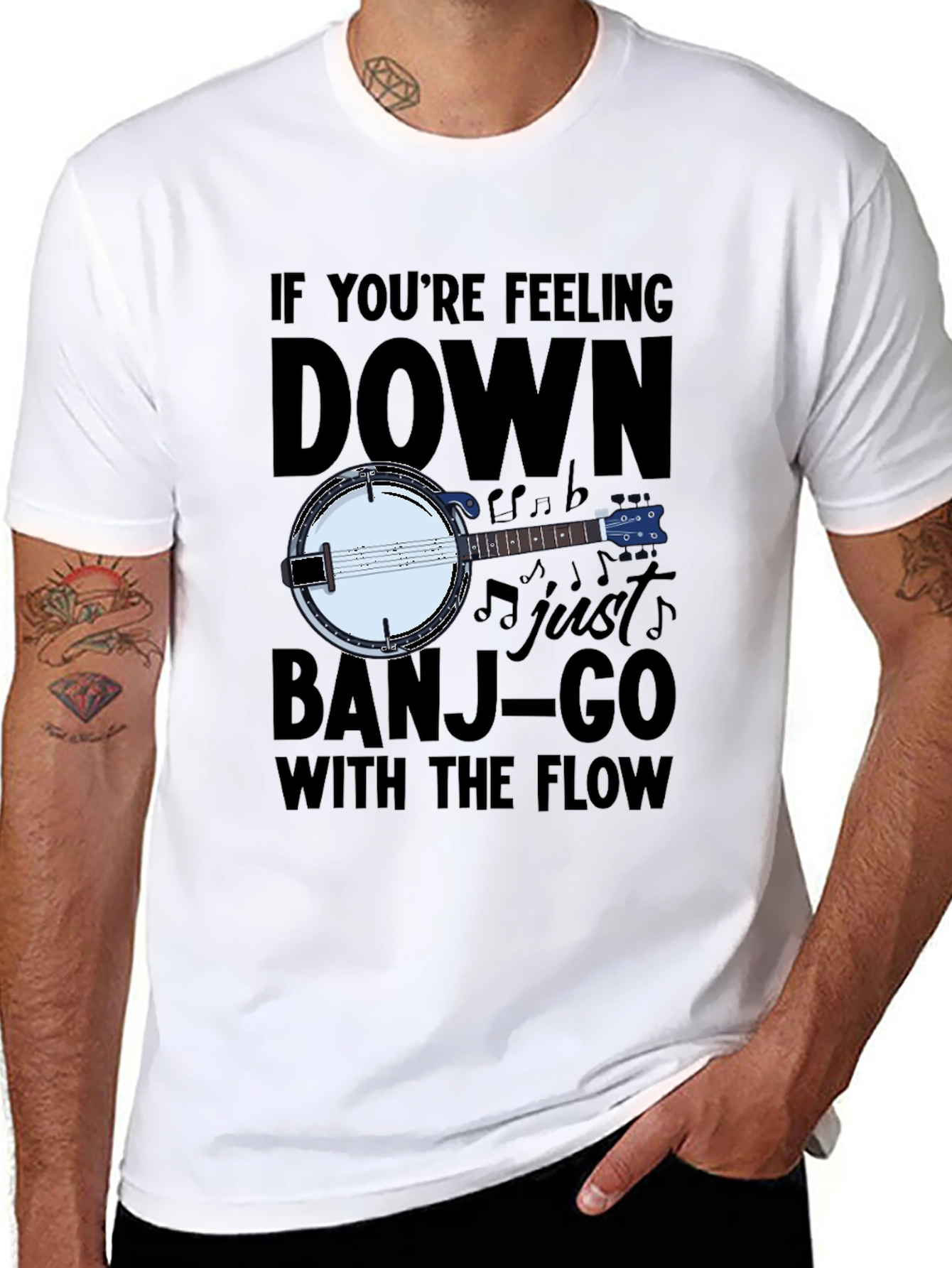 Black Banjo Music T-Shirt - "Banjo-Go With The Flow" view 8