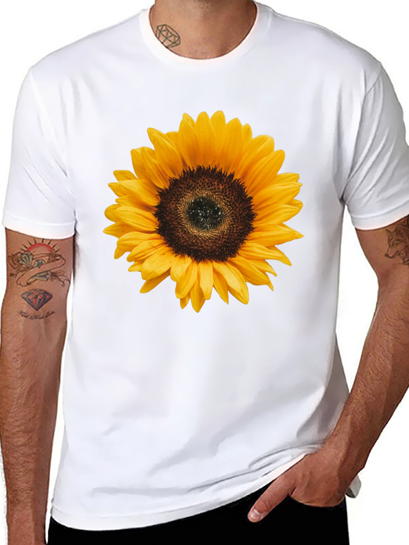 Black Sunflower Graphic Tee - Black Cotton T-Shirt view 8