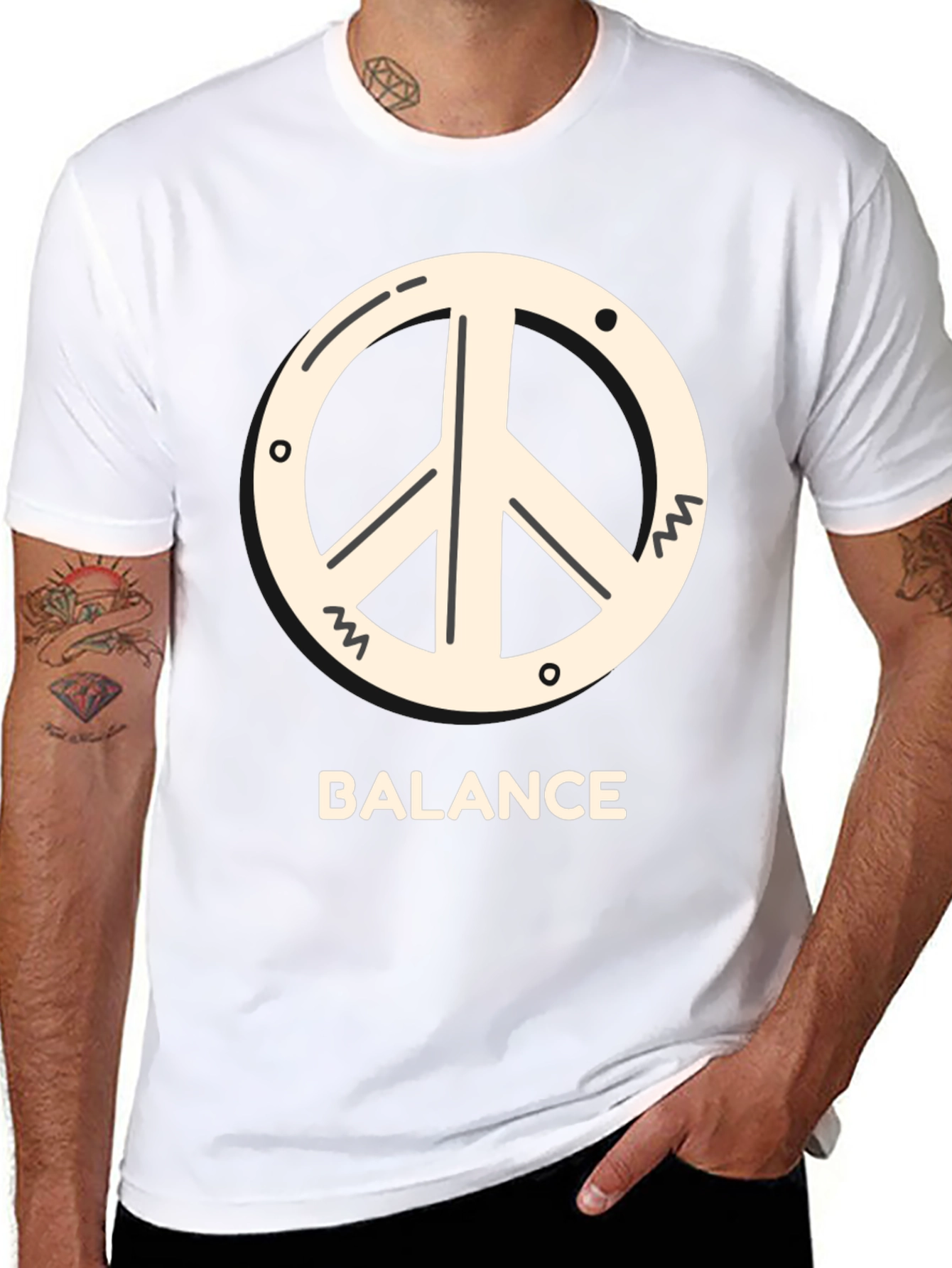 Black Balance Peace Sign Tee - Black Cotton T-Shirt view 8