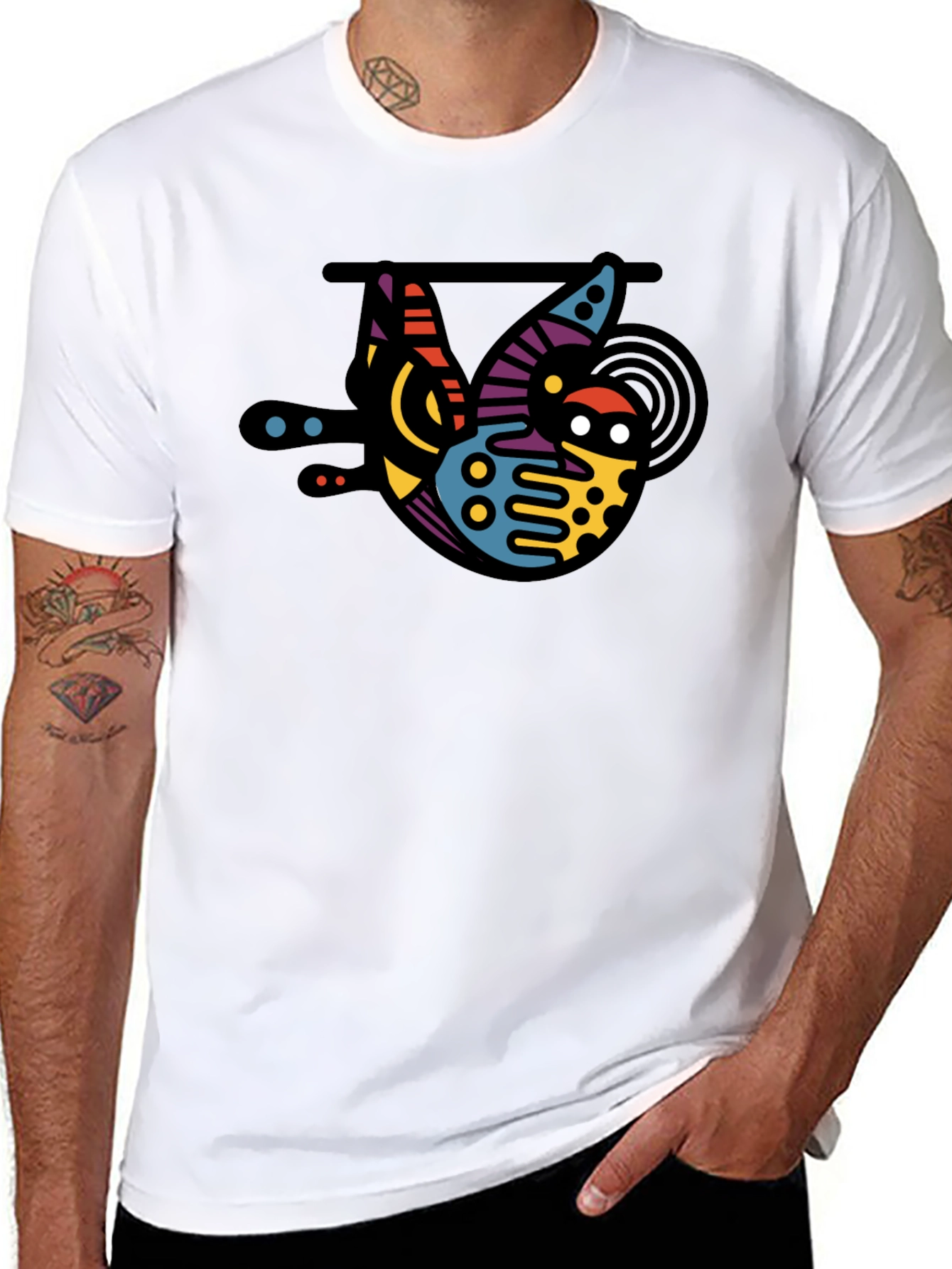 Black Abstract Sloth Graphic T-Shirt view 8