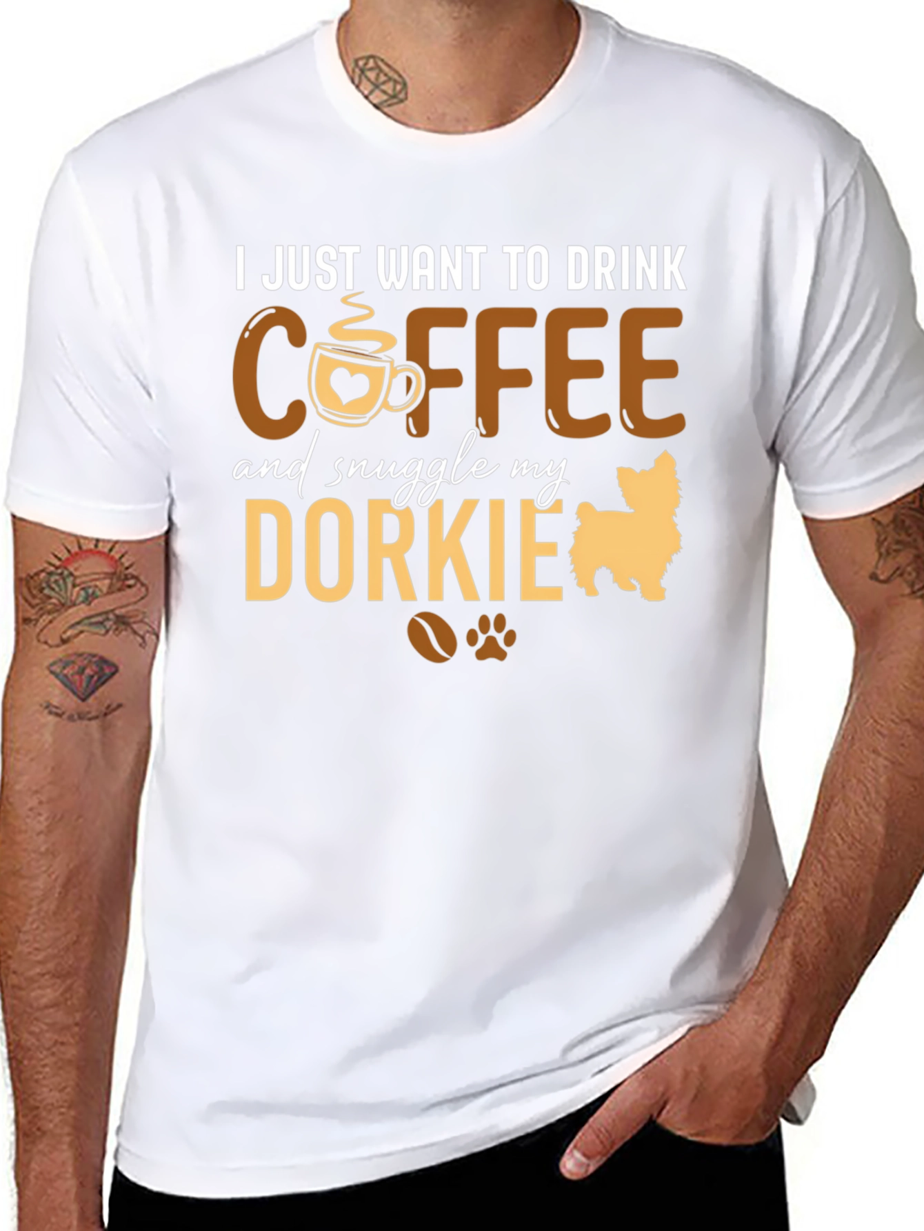 Black Coffee & Dorkie Dog Lover T-Shirt view 8