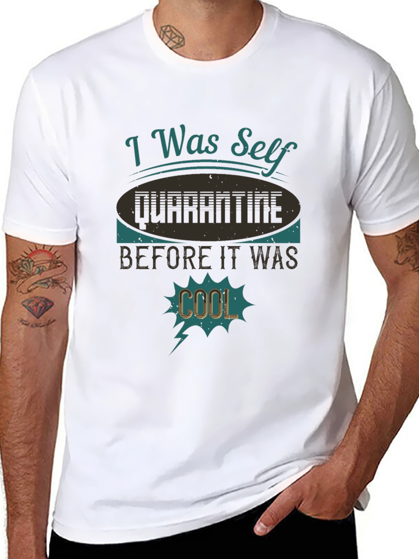 Black I Was Self Quarantine Cool T-Shirt view 8