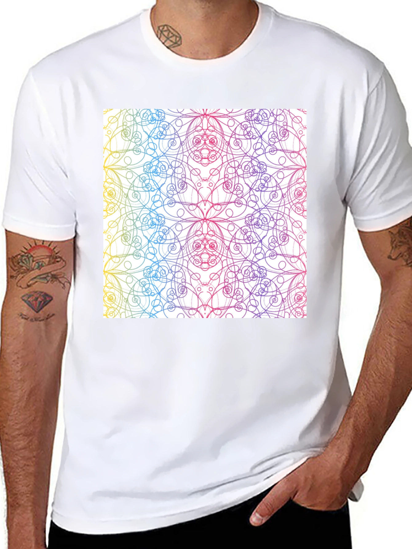 Black Colorful Mandala Design Black T-Shirt view 8
