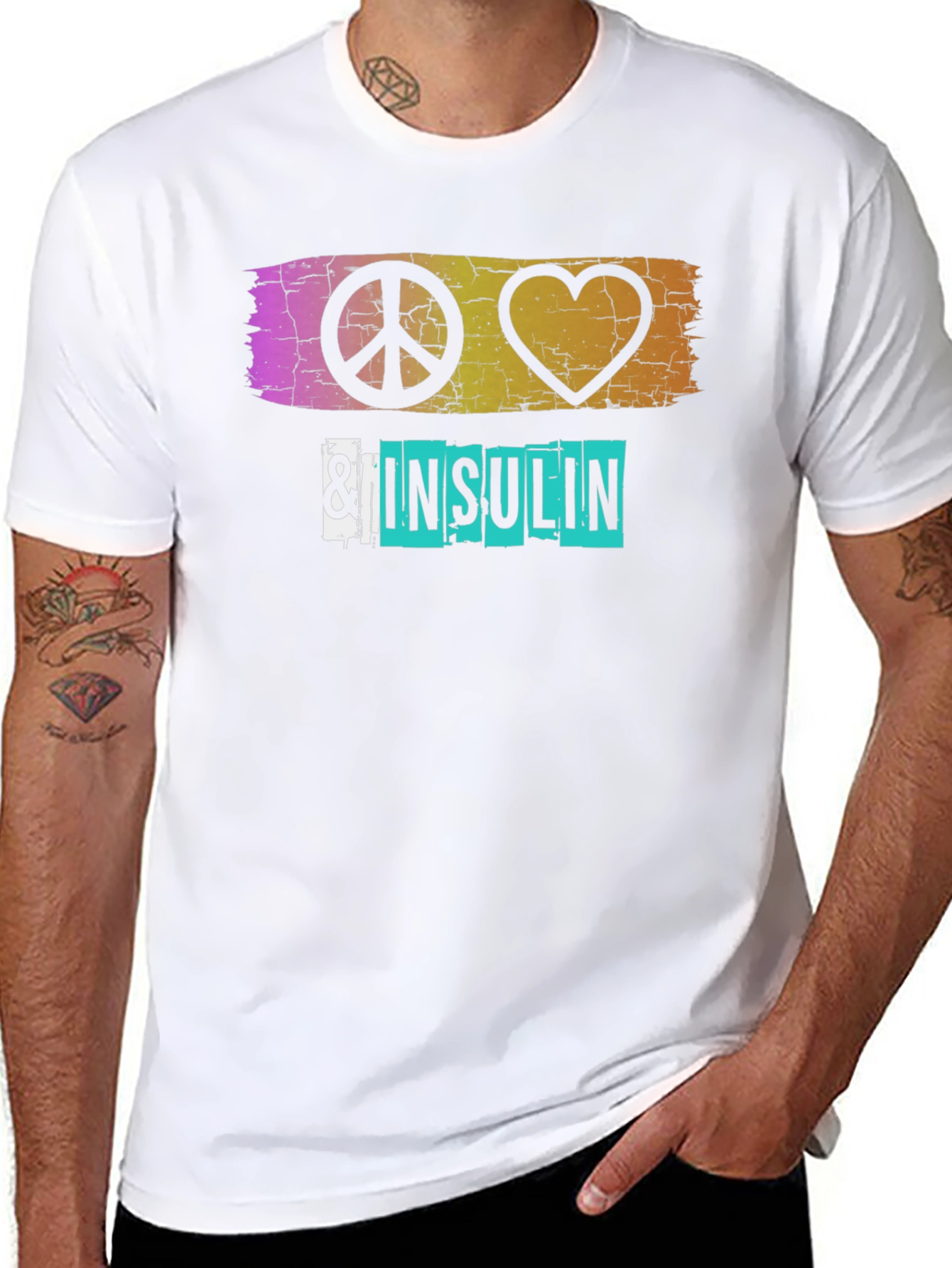 Black Peace Love & Insulin T-Shirt - Diabetes Awareness view 8
