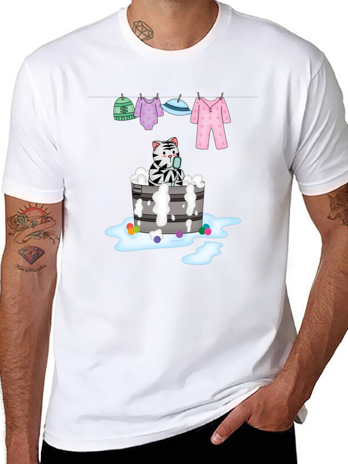 Black Cat Bubble Bath Graphic Tee - Unisex Black T-Shirt view 8