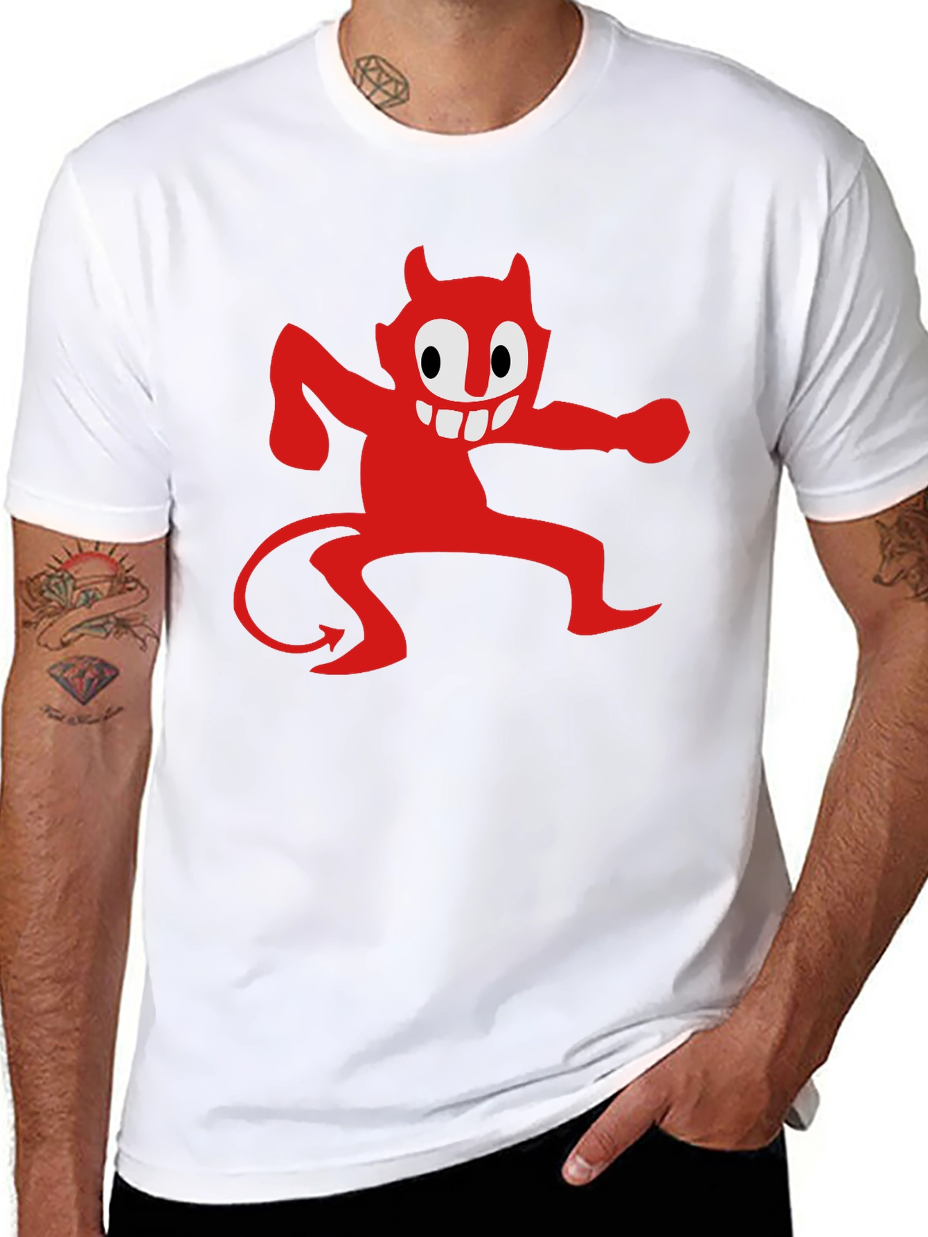 Black Cartoon Devil Graphic Tee - Mens Black T-Shirt view 8