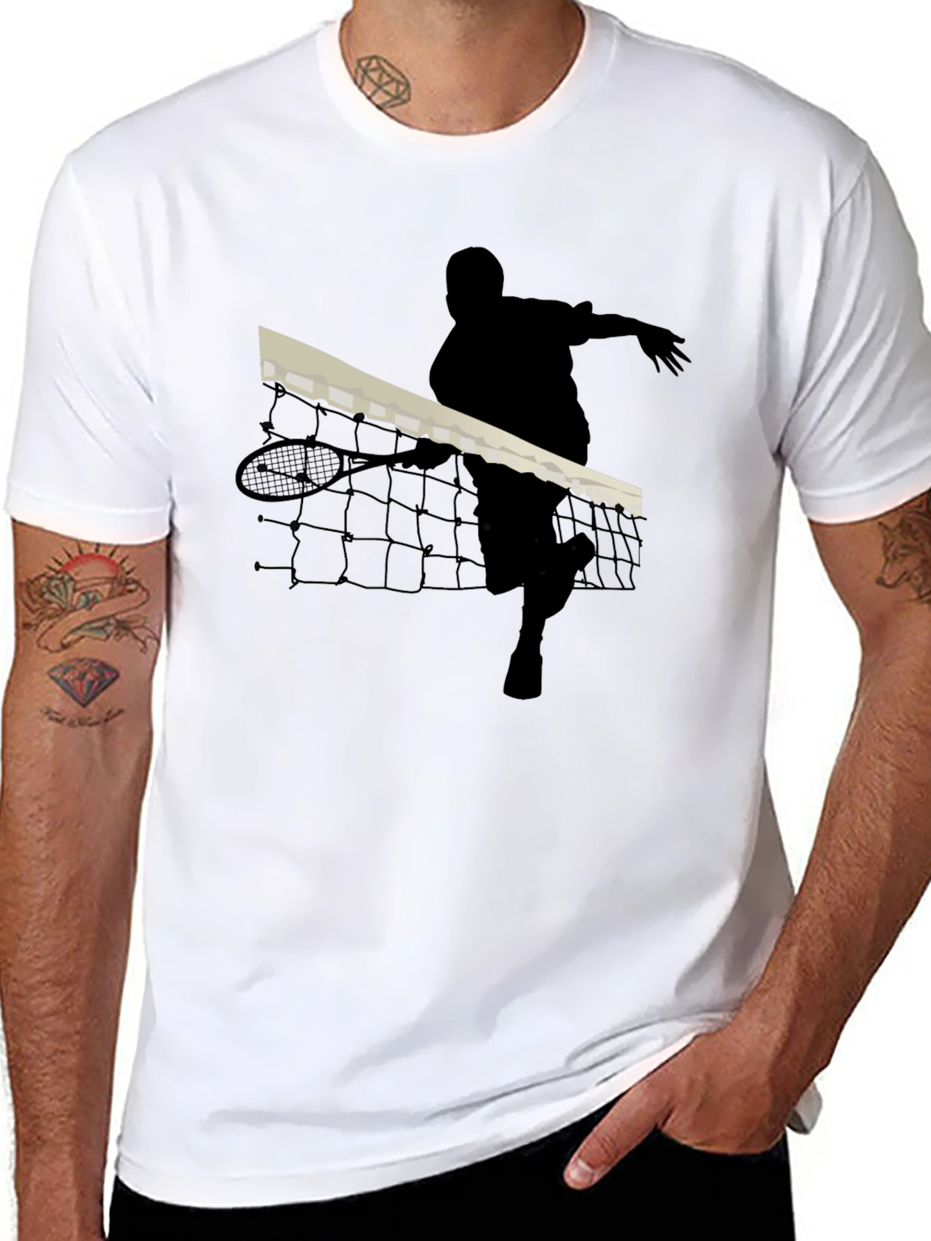 Black Tennis Player Silhouette Black T-Shirt view 8