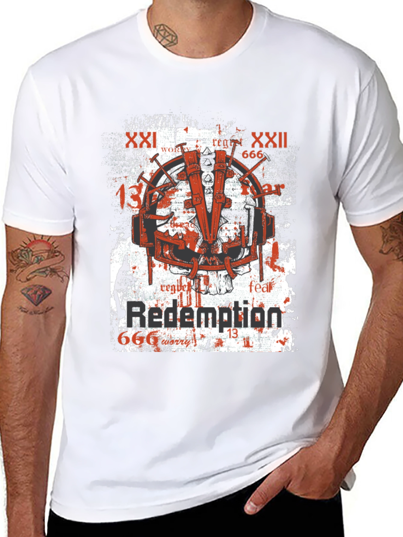 Black Redemption Graphic Print T-Shirt, Grunge Style view 8