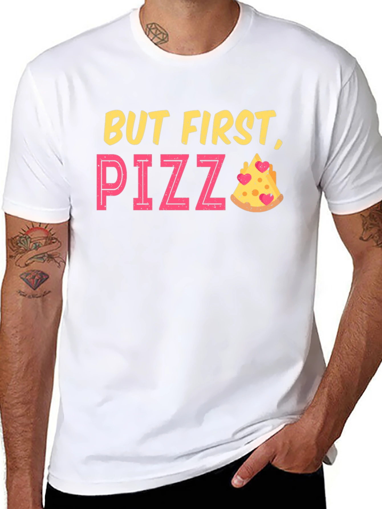 Black But First Pizza Funny Graphic T-Shirt view 8