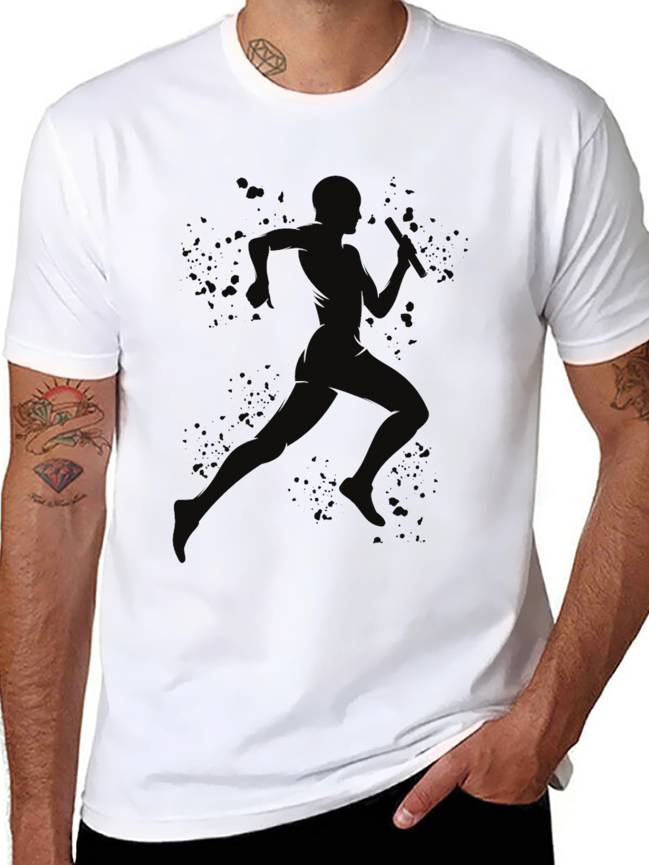 Black Men's Black Running Silhouette Graphic Tee view 8