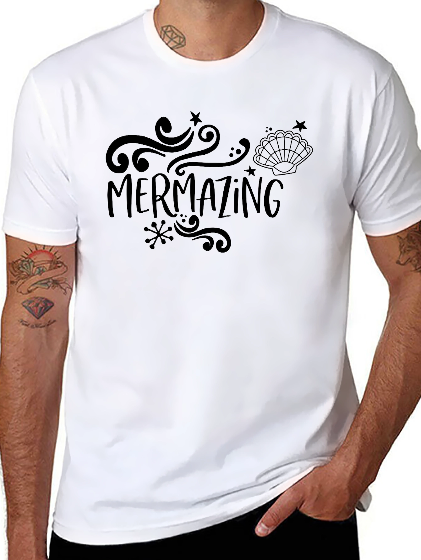 Black Mermazing Graphic Tee - Black Cotton T-Shirt view 8