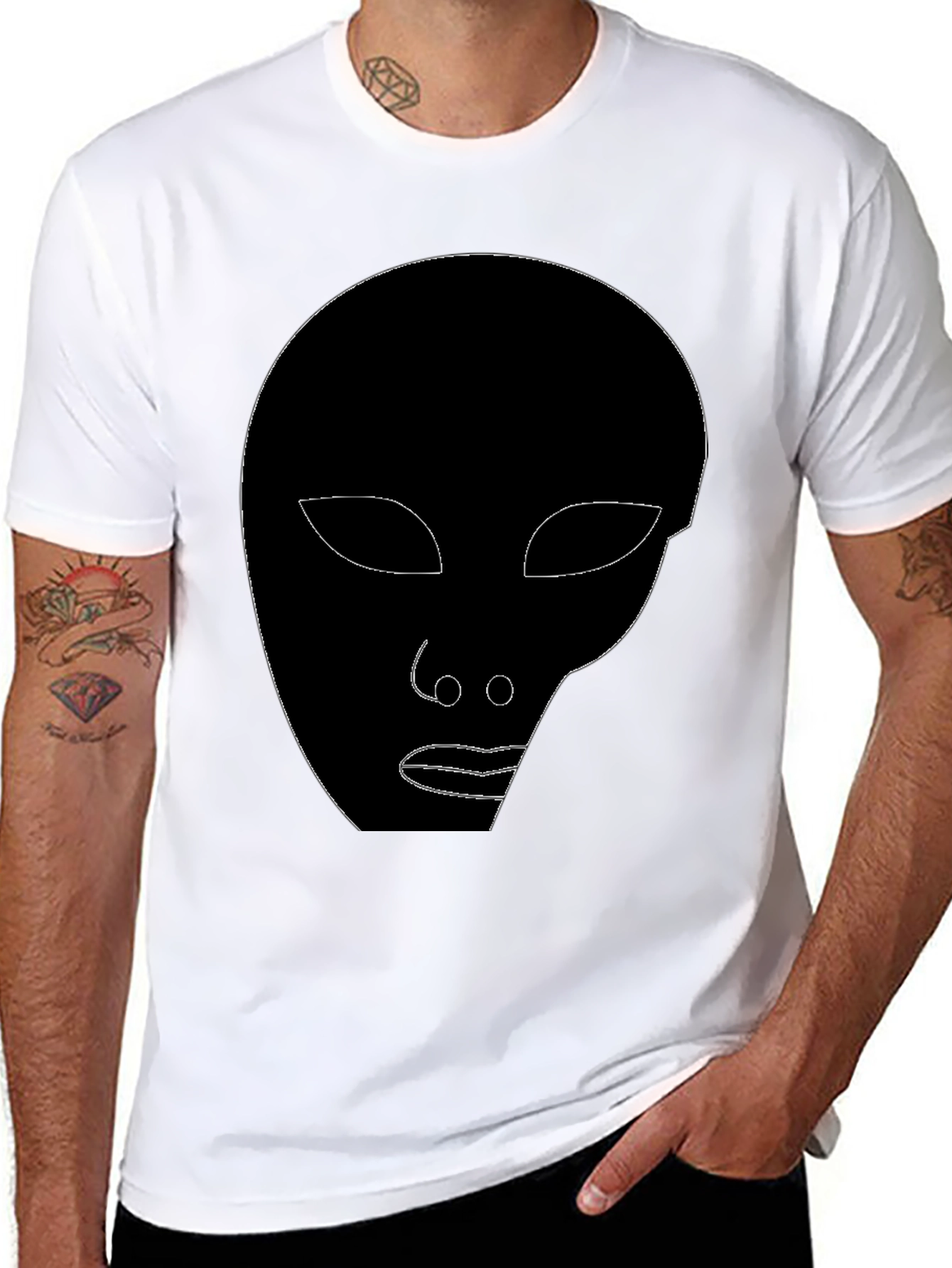 Black Abstract Face Graphic Tee - Stylish Black T-Shirt view 8