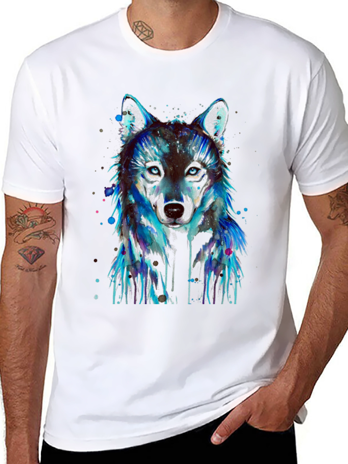 Black Watercolor Wolf Graphic T-Shirt view 8