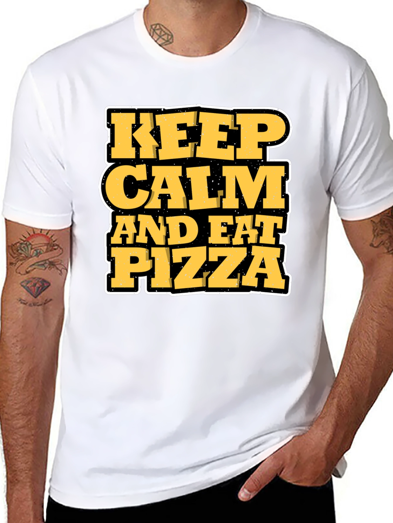 Black Keep Calm and Eat Pizza Graphic T-Shirt view 8