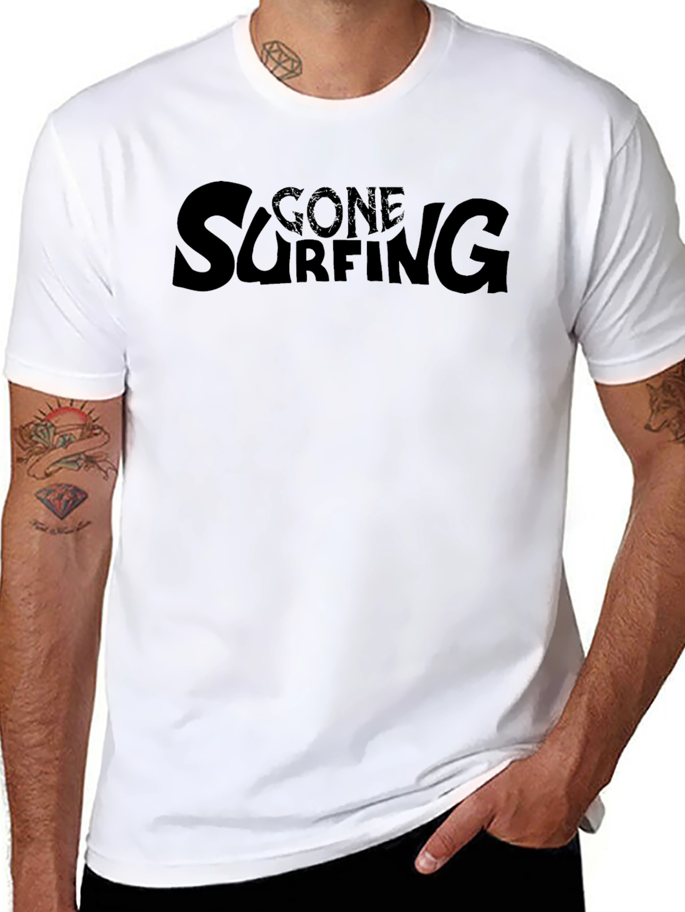 Black Gone Surfing Graphic Tee - Black Cotton T-Shirt view 8