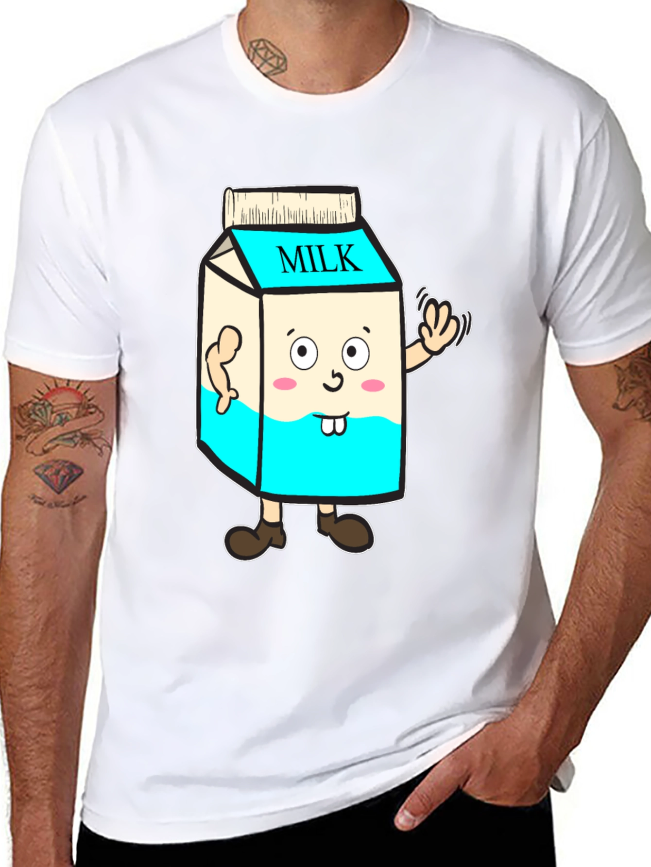 Black Funny Milk Carton Character T-Shirt - Black Cotton Tee view 8