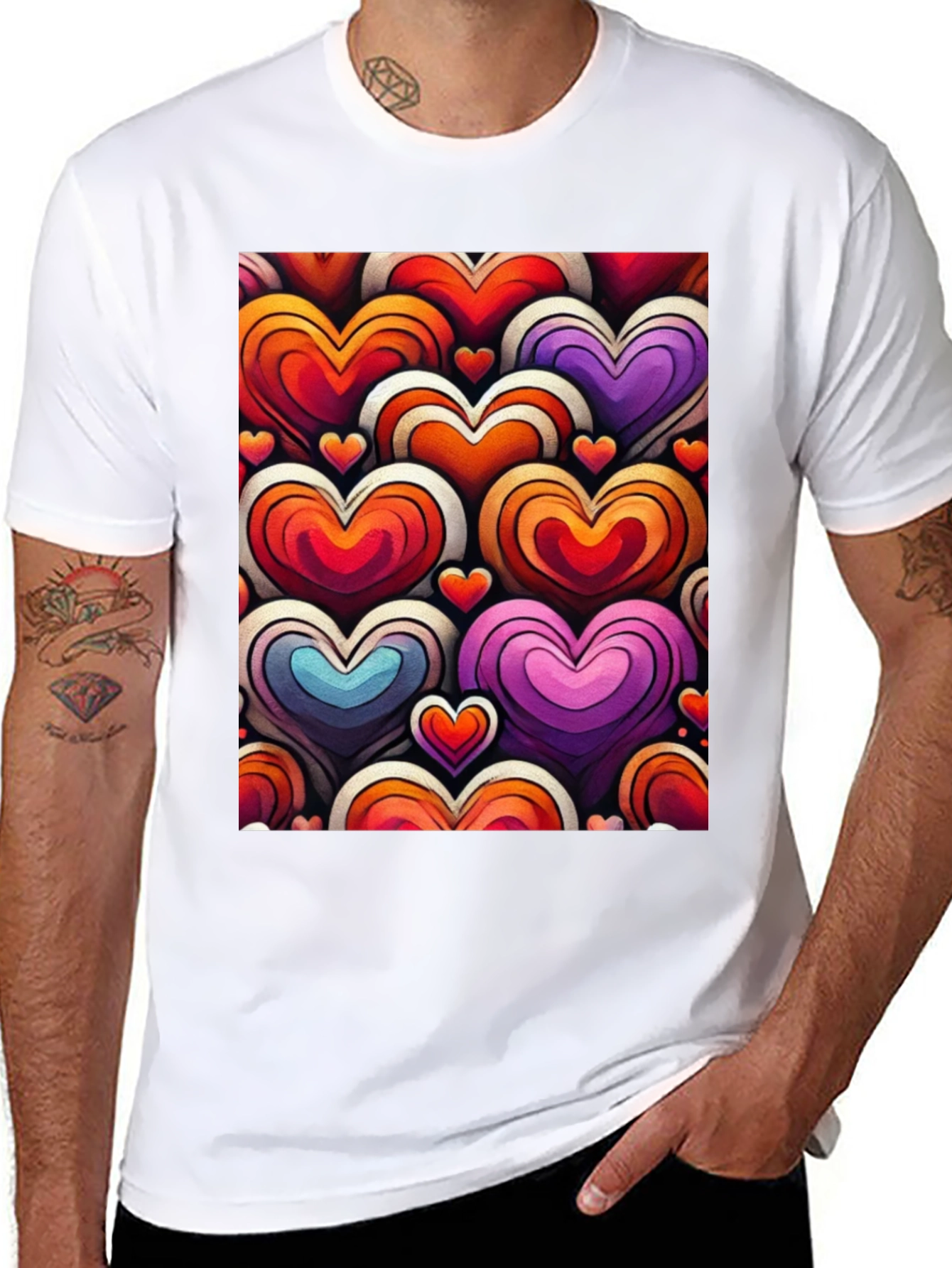 Black Heart Pattern Graphic Tee - Stylish and Unique view 8
