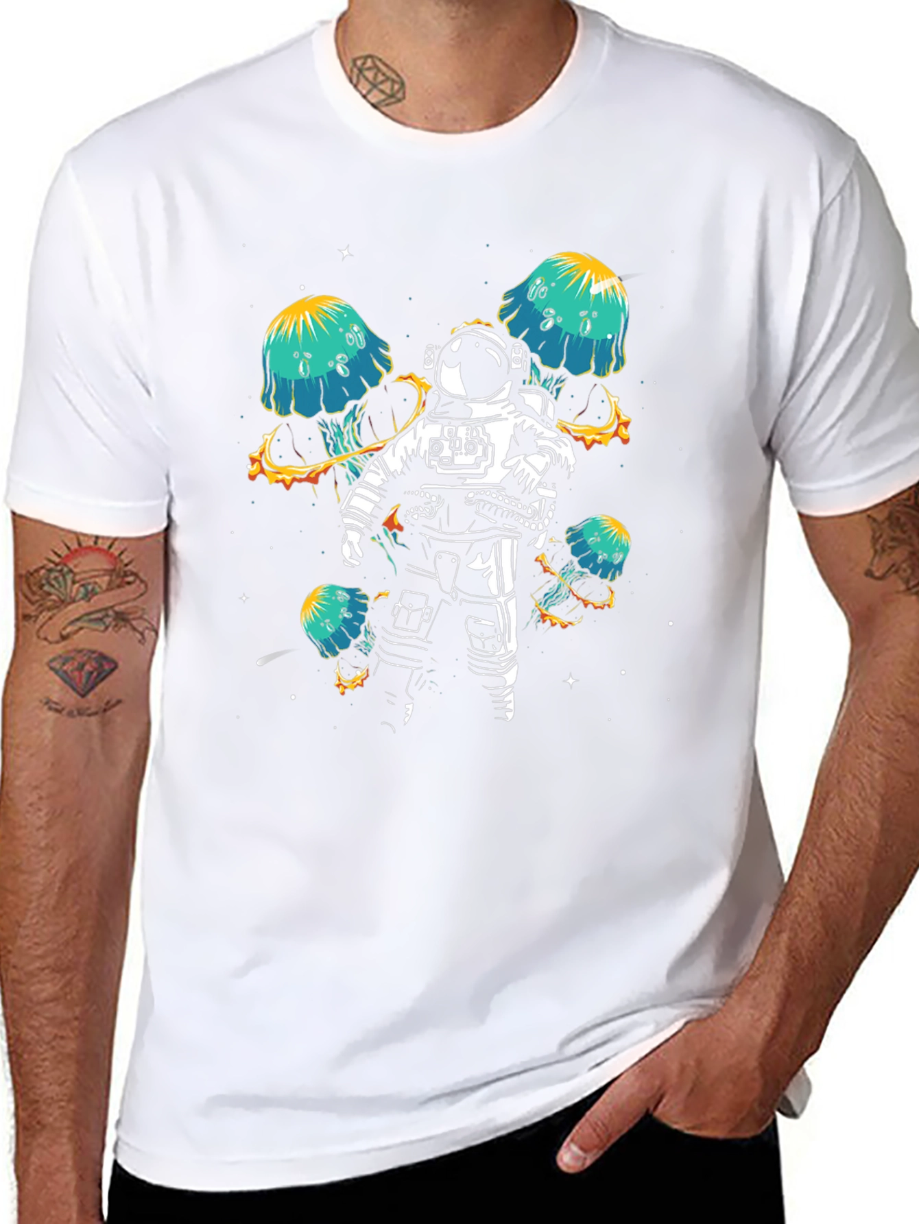 Black Astronaut & Space Jellyfish Graphic T-Shirt view 8