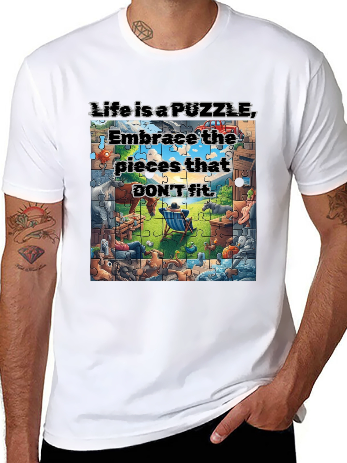 Black Puzzle Piece Life T-Shirt Embrace Uniqueness view 8