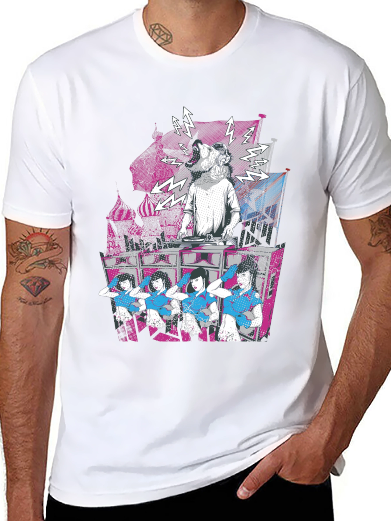 Black DJ Dog & Dancing Girls Graphic T-Shirt view 8