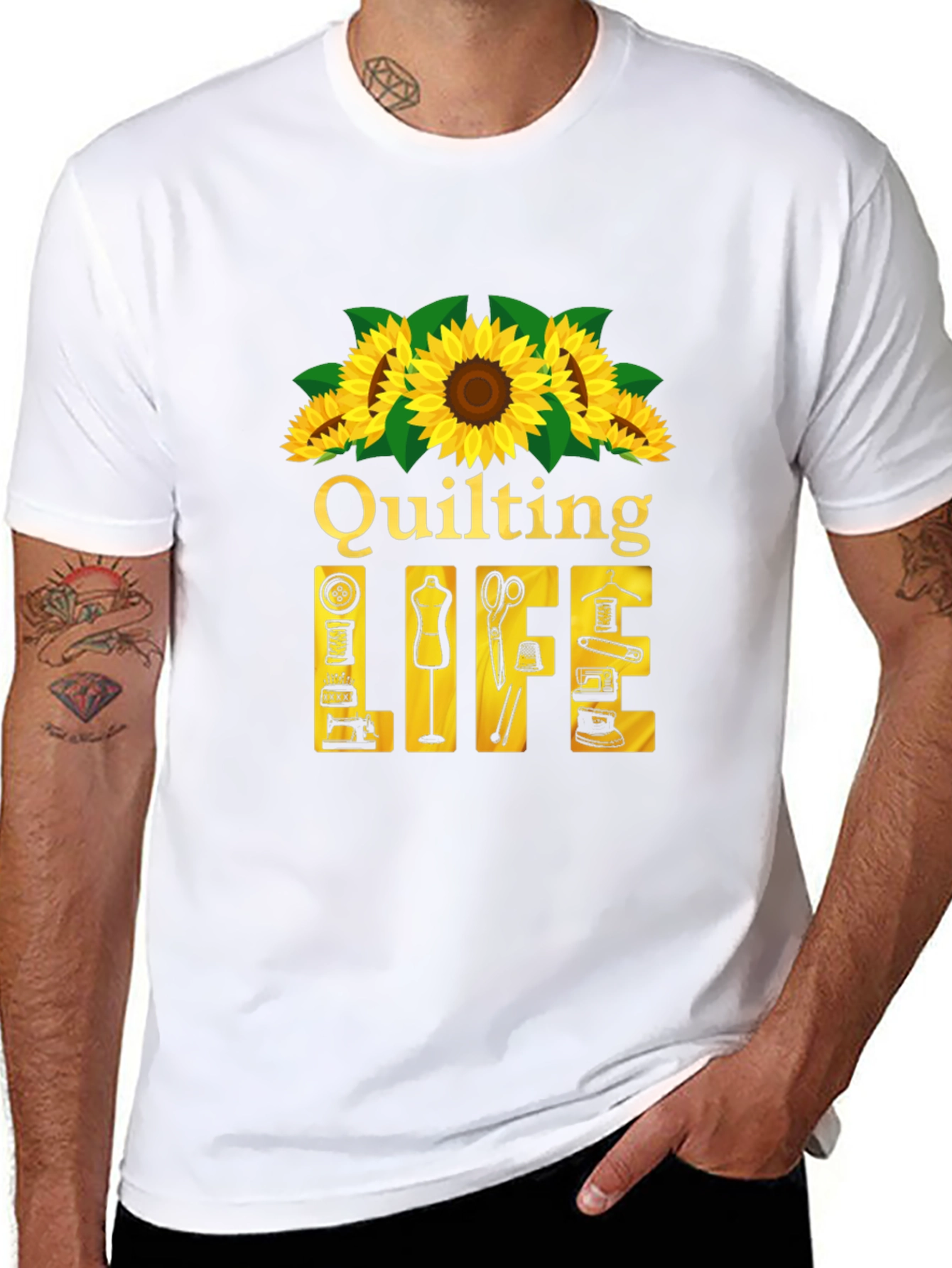 Black Quilting Life T-Shirt: Sunflower Edition view 8