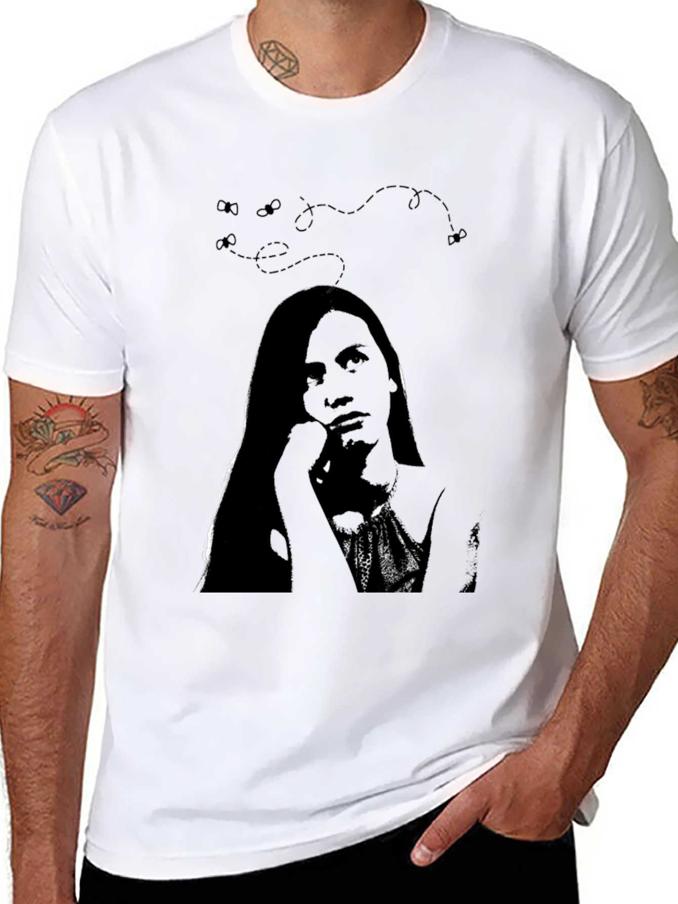 Black Graphic Tee - Woman Portrait Design - 8