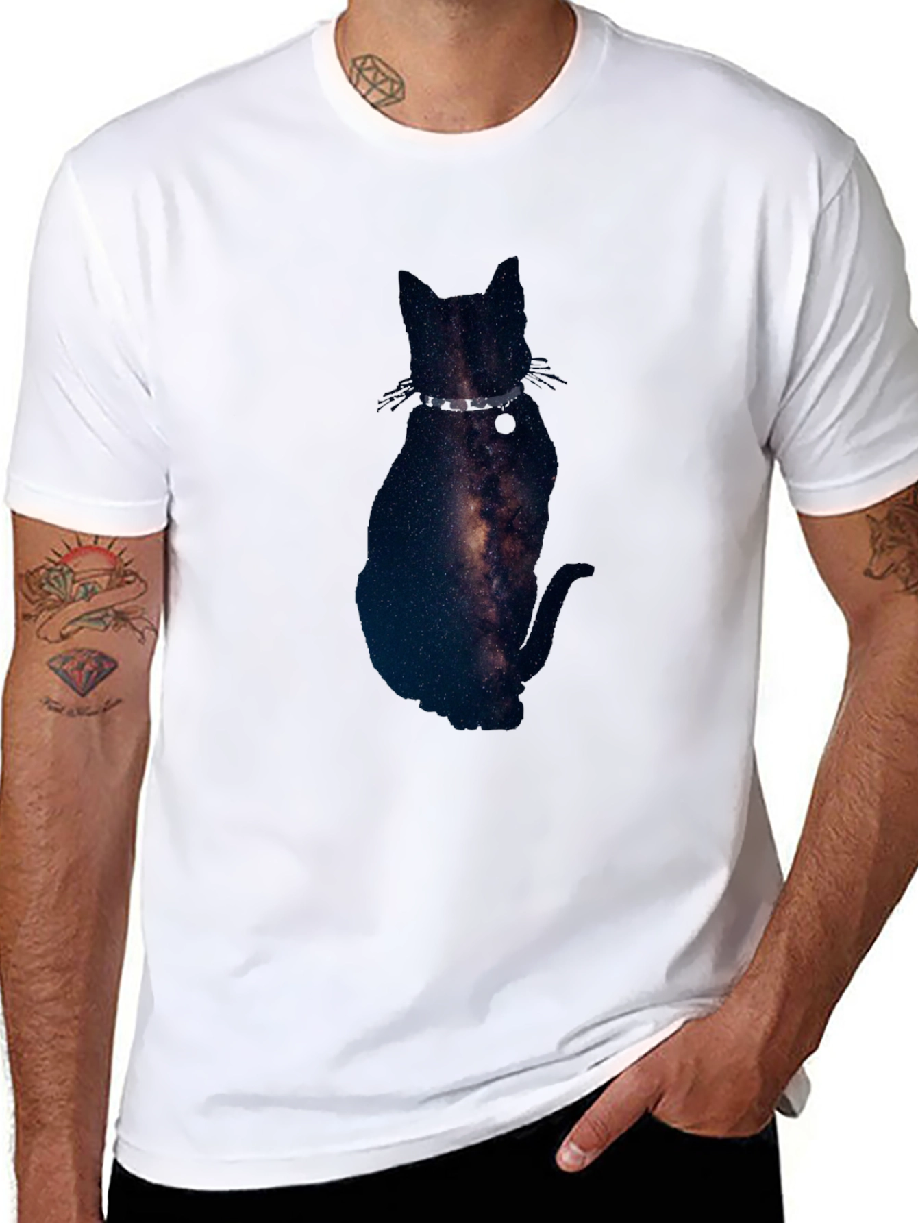 Black Galaxy Cat Graphic Tee - Black Cotton Blend T-Shirt view 8