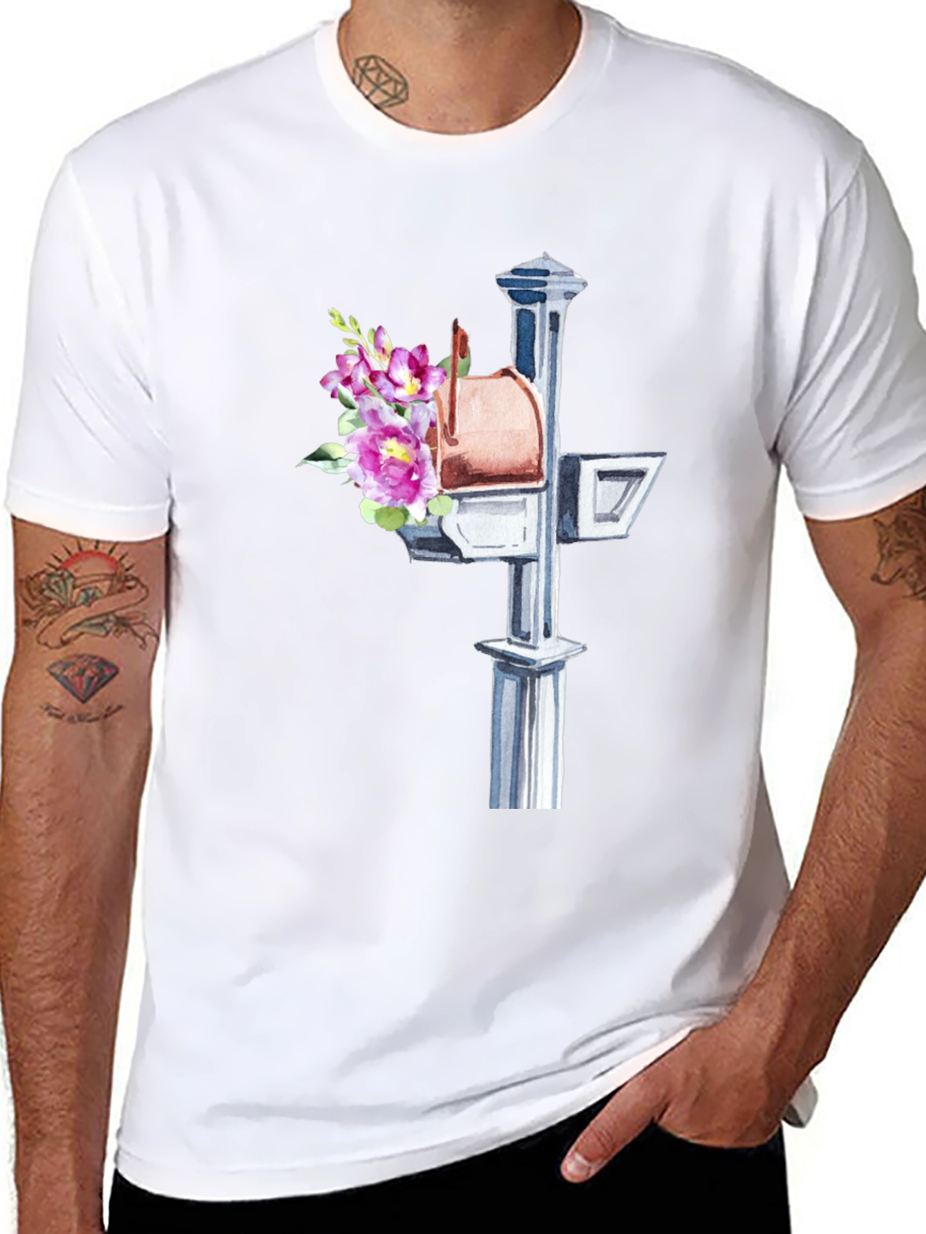 Black Floral Mailbox Graphic Tee - Unique & Stylish! view 8