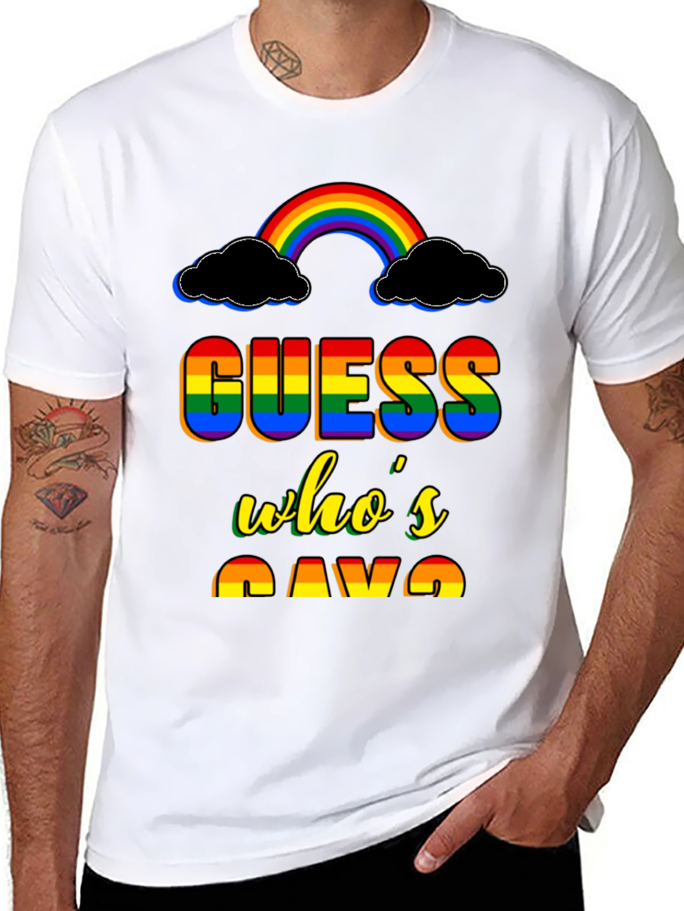 Black Guess Who's Gay T-Shirt Rainbow Pride view 8