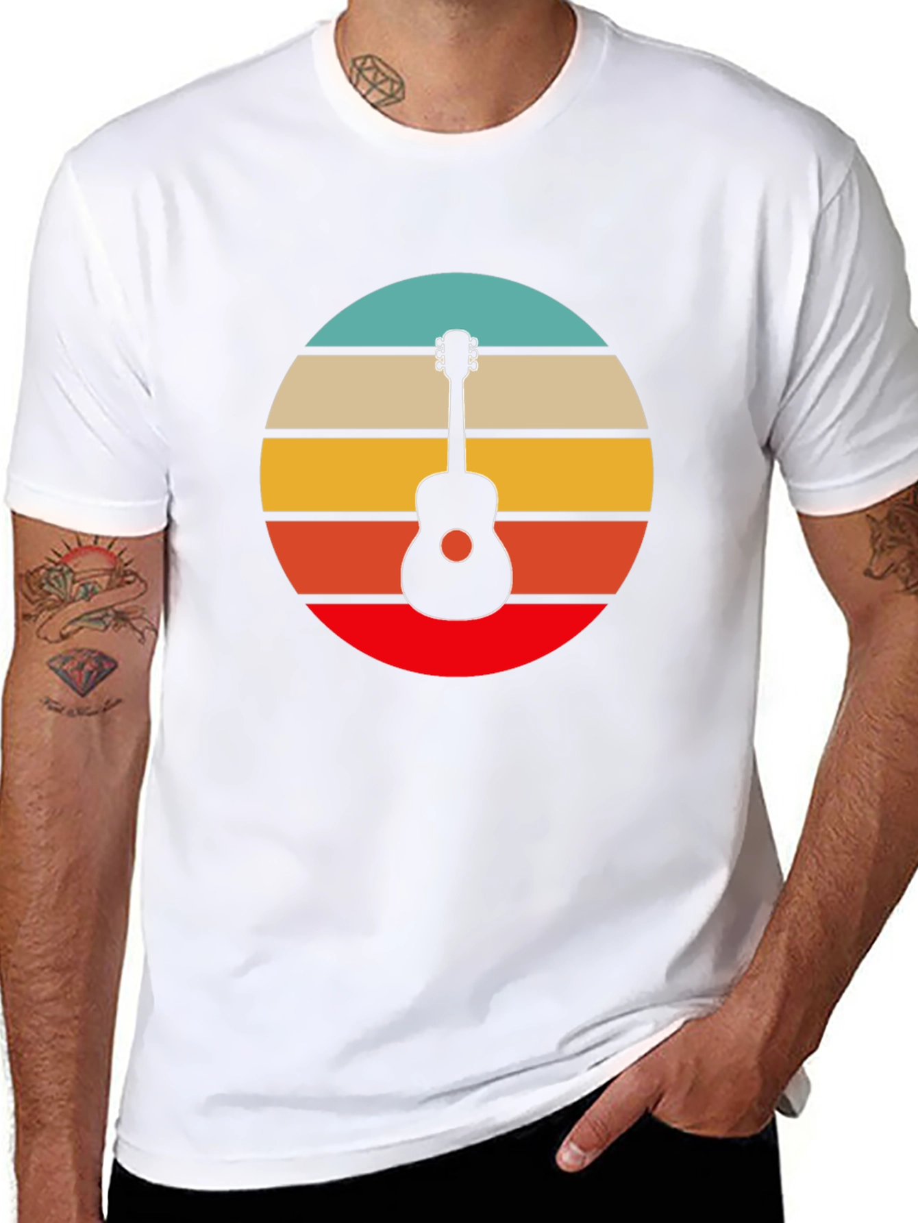 Black Retro Guitar Sunset Graphic Tee - Black view 8