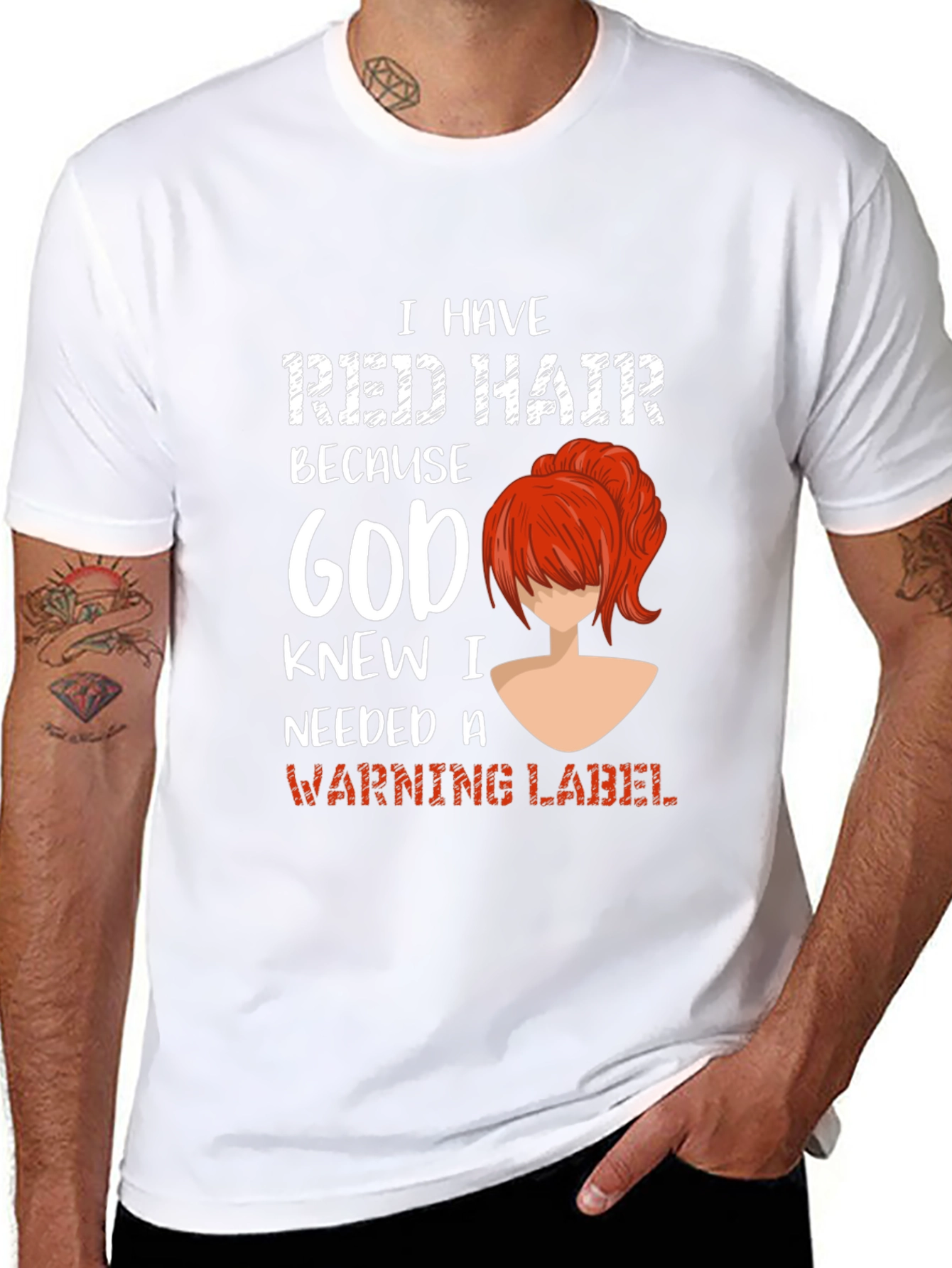 Black Red Hair Warning Label Graphic Tee view 8