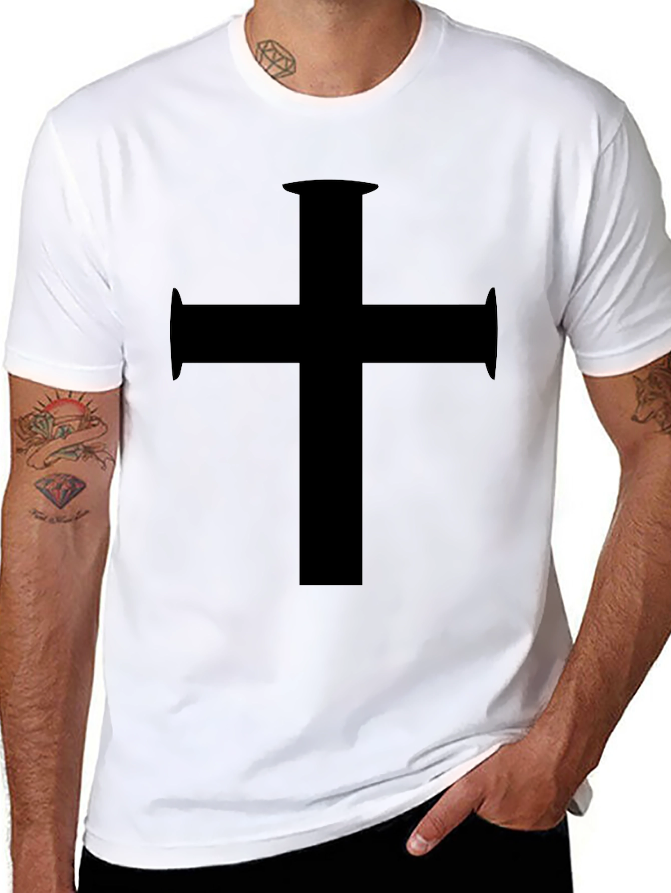 Black Black T-Shirt with Maltese Cross Design view 8
