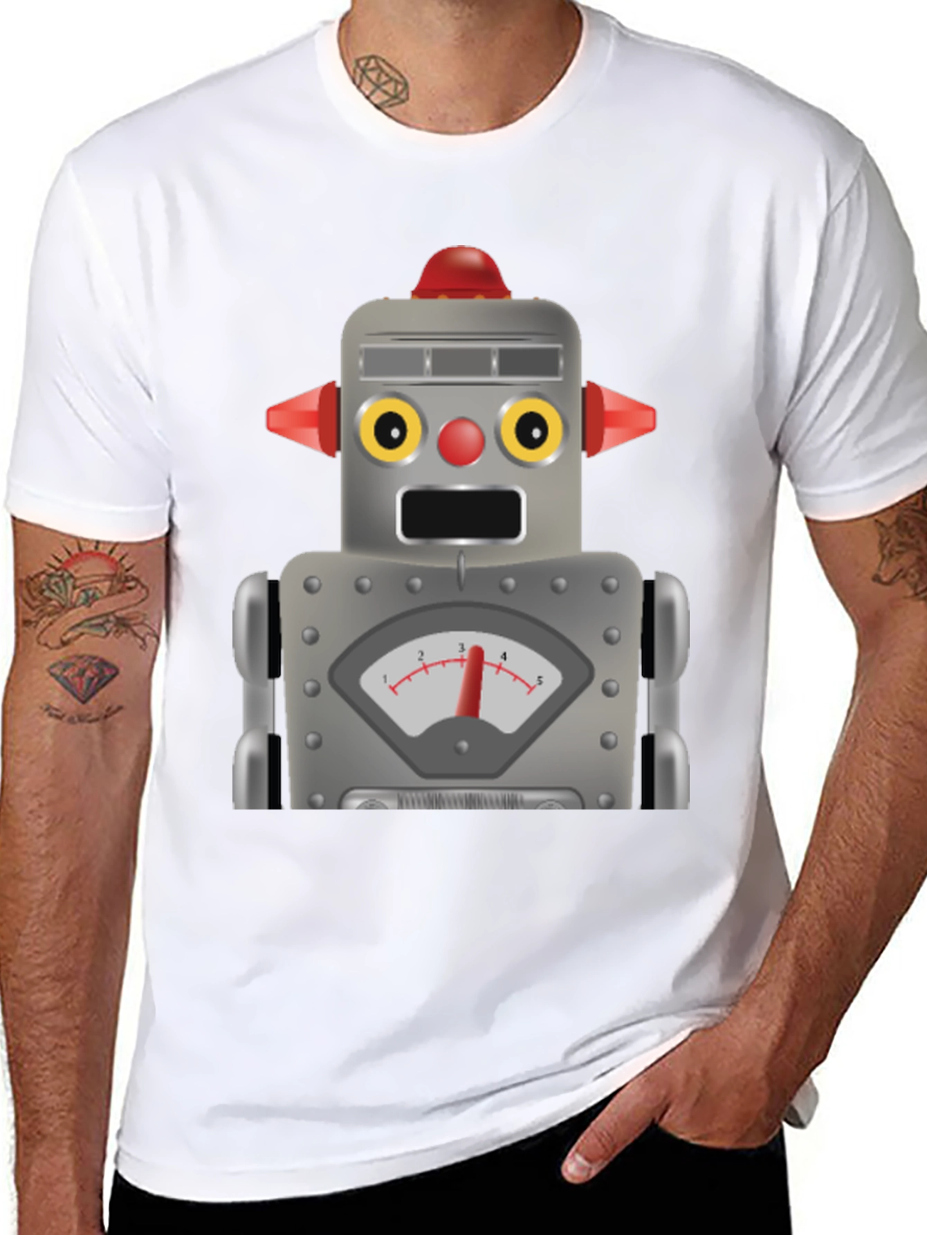 Black Retro Robot Graphic Tee - Fun Geek Style! view 8