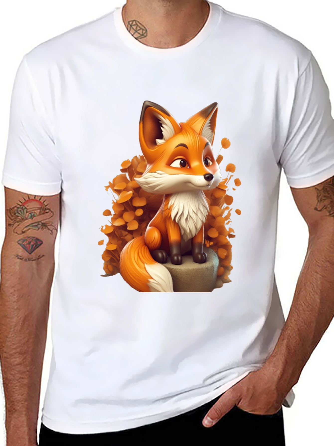 Black Cartoon Fox Graphic Tee - Stylish & Comfortable view 8