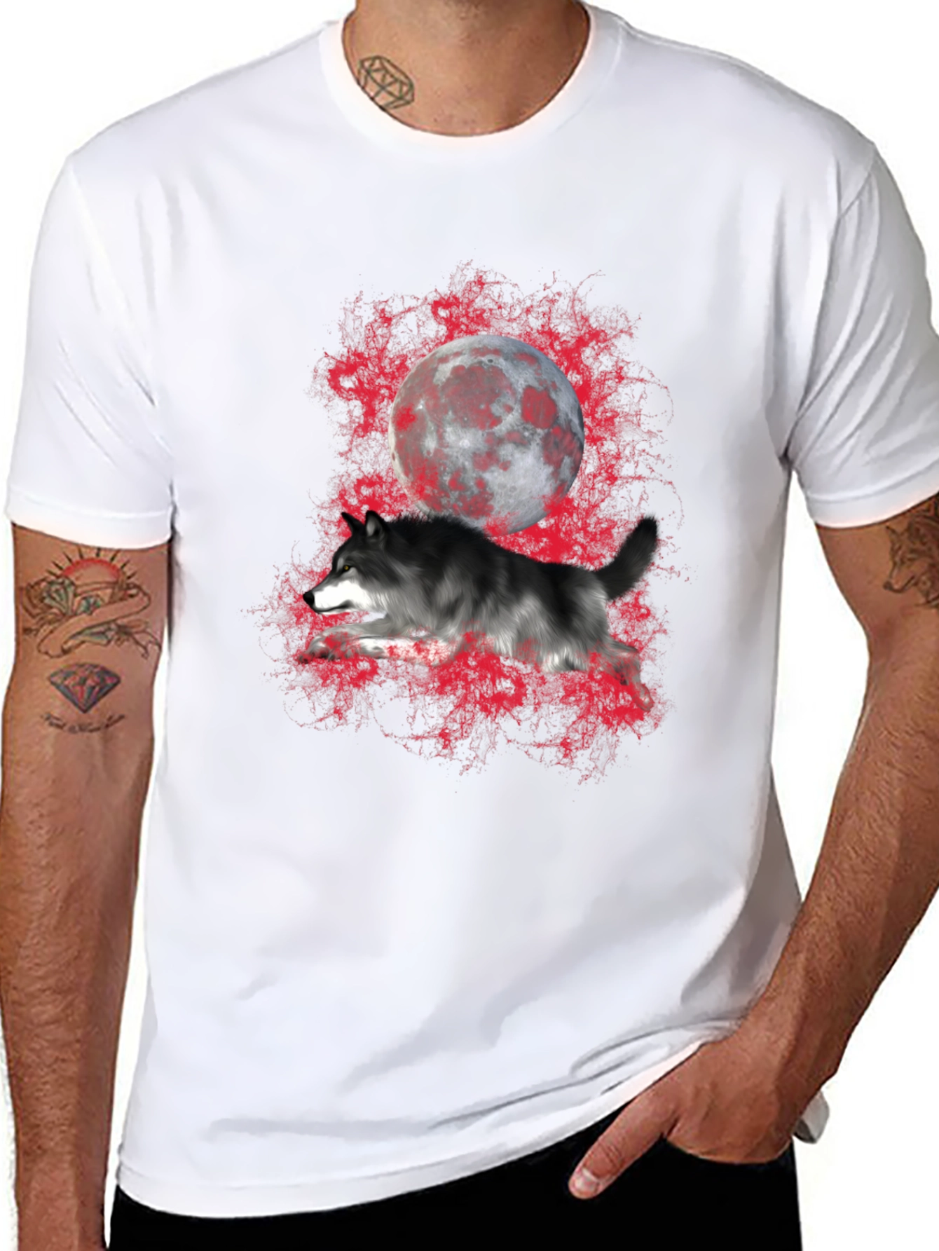 Black Wolf and Moon Graphic T-Shirt view 8