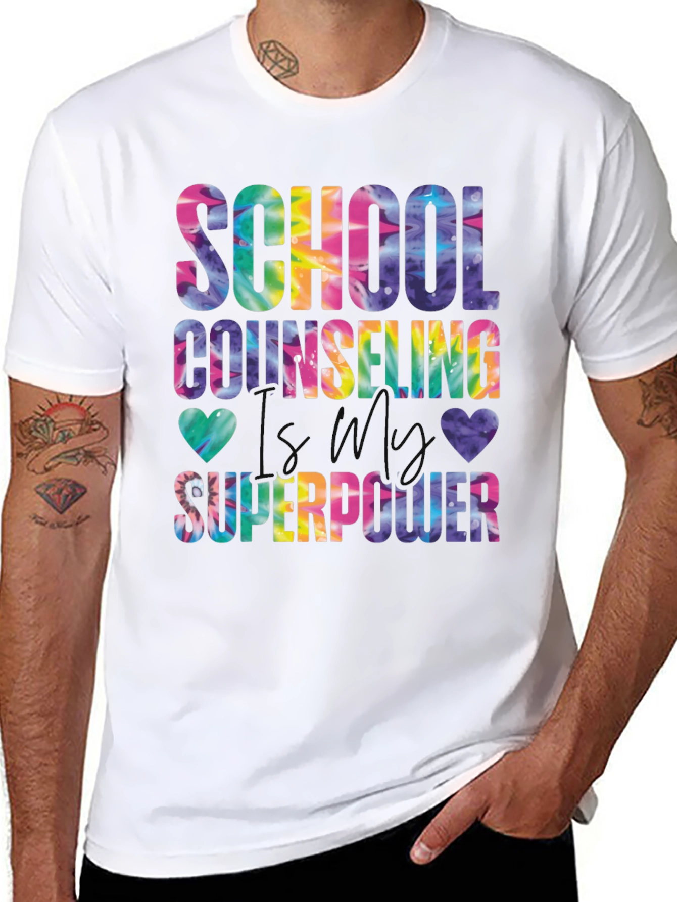 School Counseling Superpower Tie-Dye Graphic T-Shirt - 8