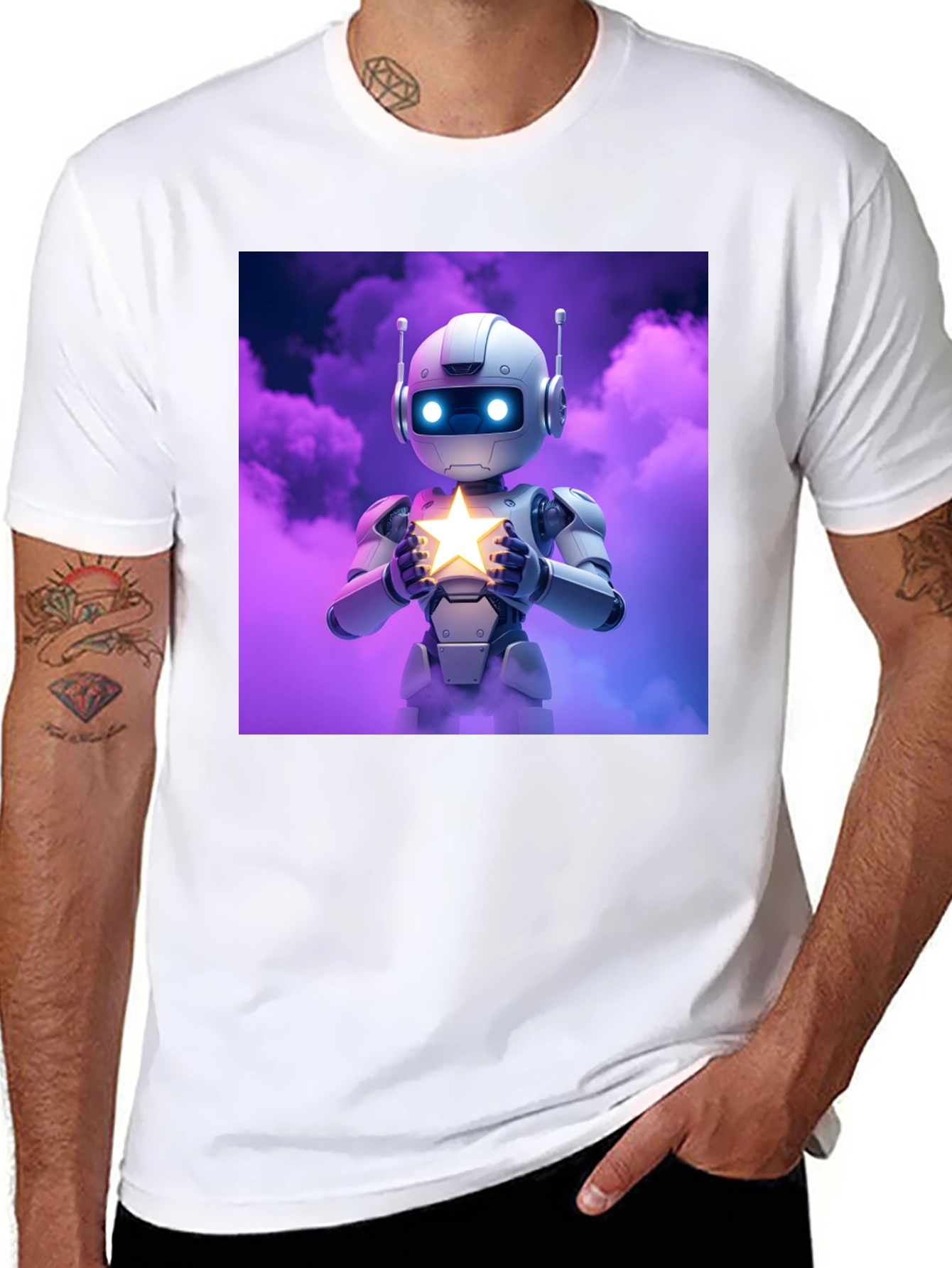 Black Robot Holding Star Graphic Tee view 8
