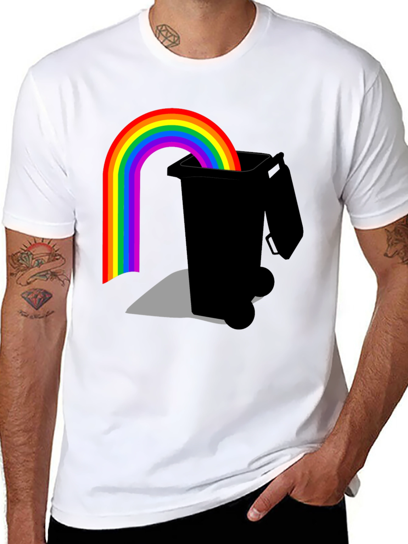 Black Rainbow Trash Bin Graphic Tee - Black view 8