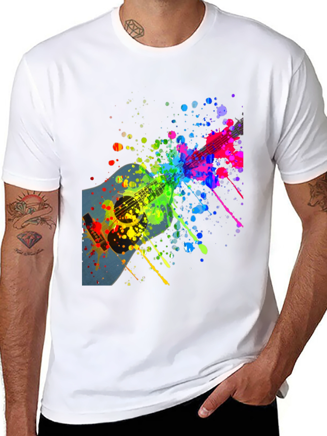 Black Colorful Guitar Splatter T-Shirt - Music Lover Tee view 8