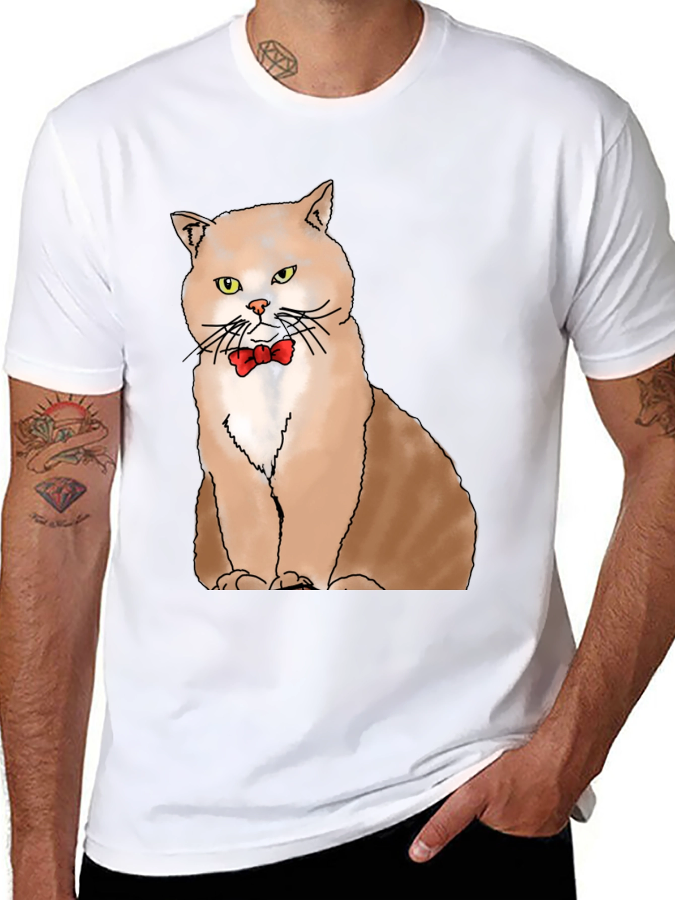Black Cat with Bowtie Graphic T-Shirt - Black view 8