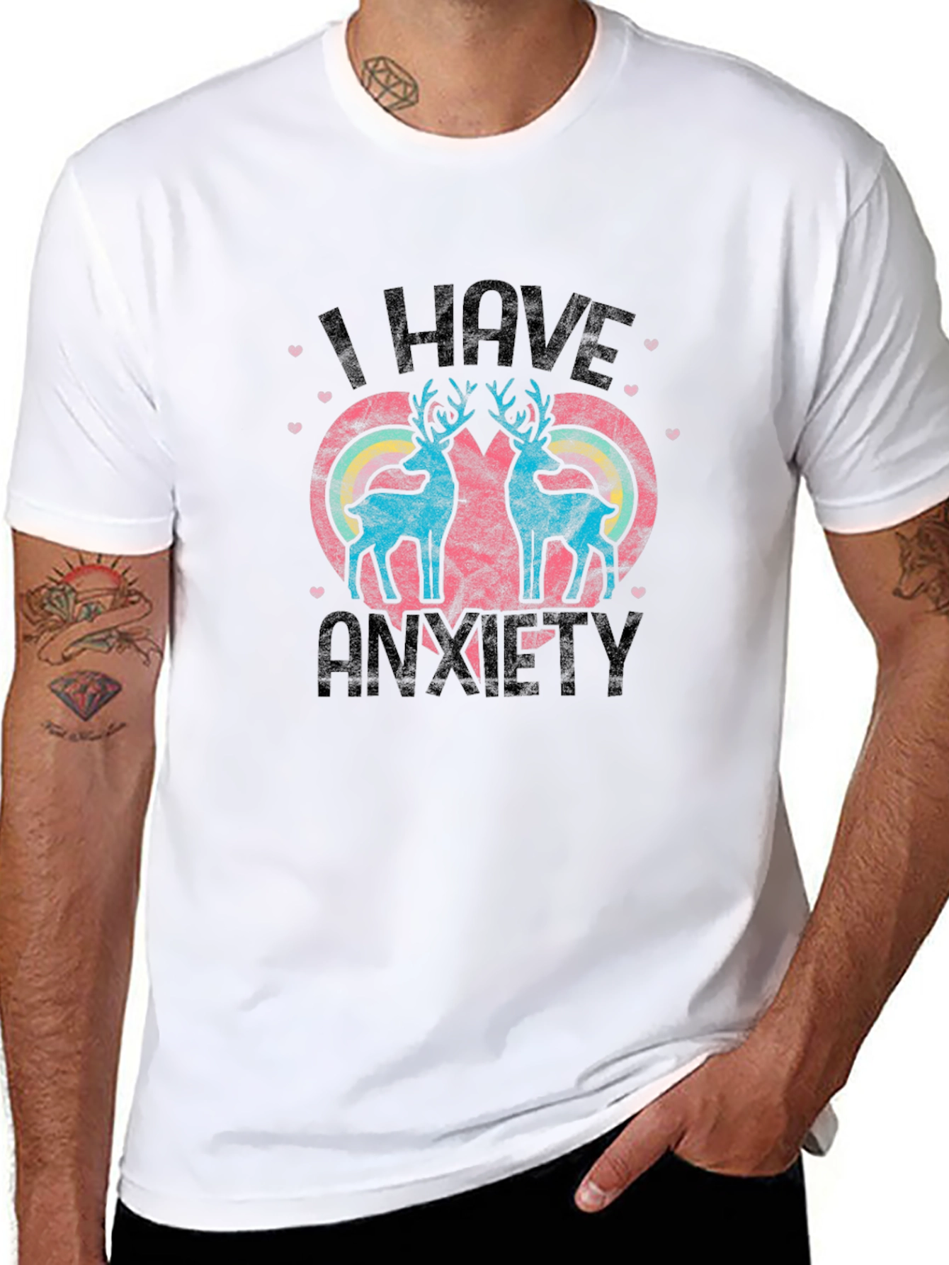 Black I Have Anxiety T-Shirt with Reindeer Heart Design view 8